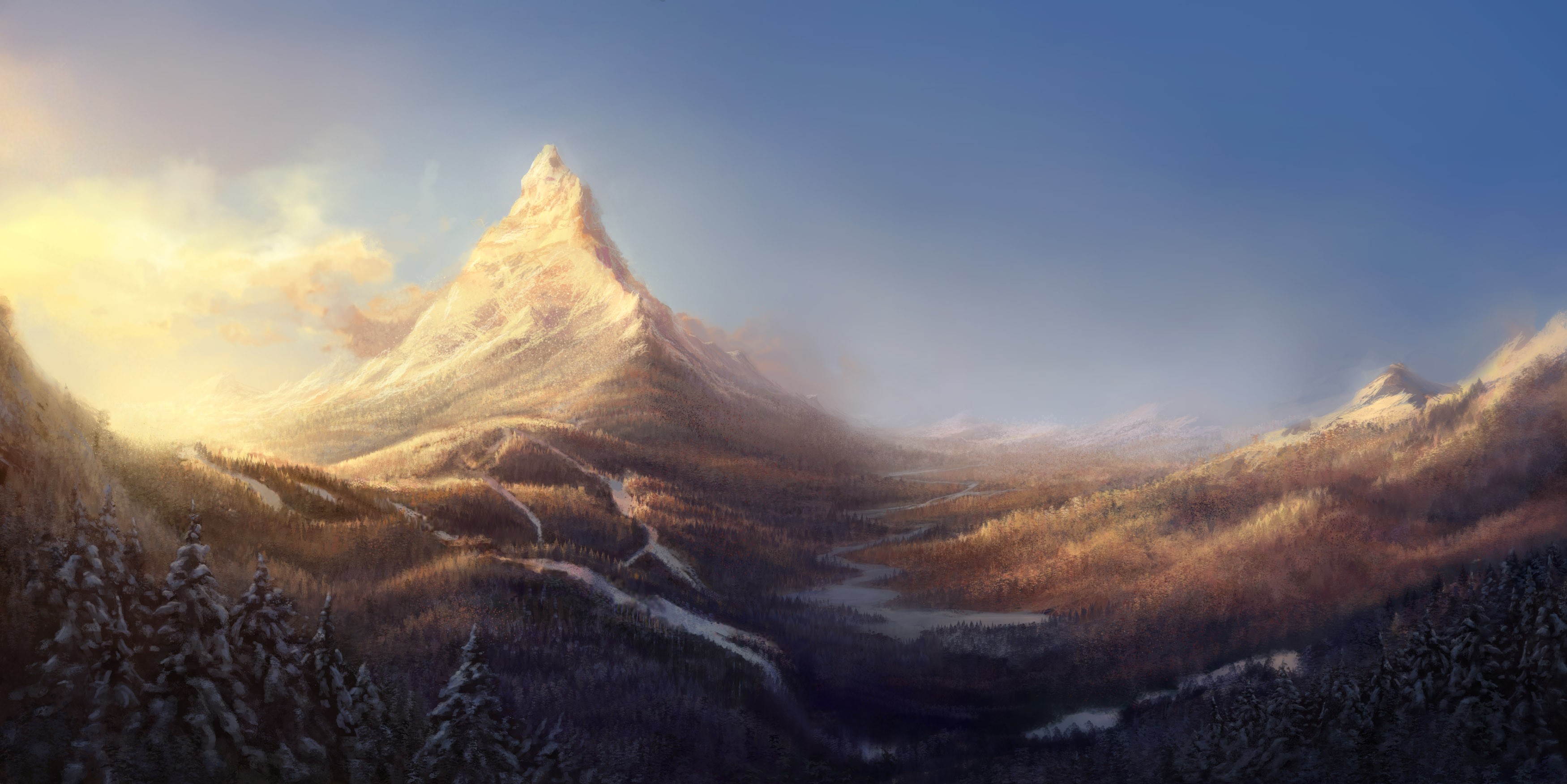 mountains, landscapes, winter, ski, artwork - desktop wallpaper
