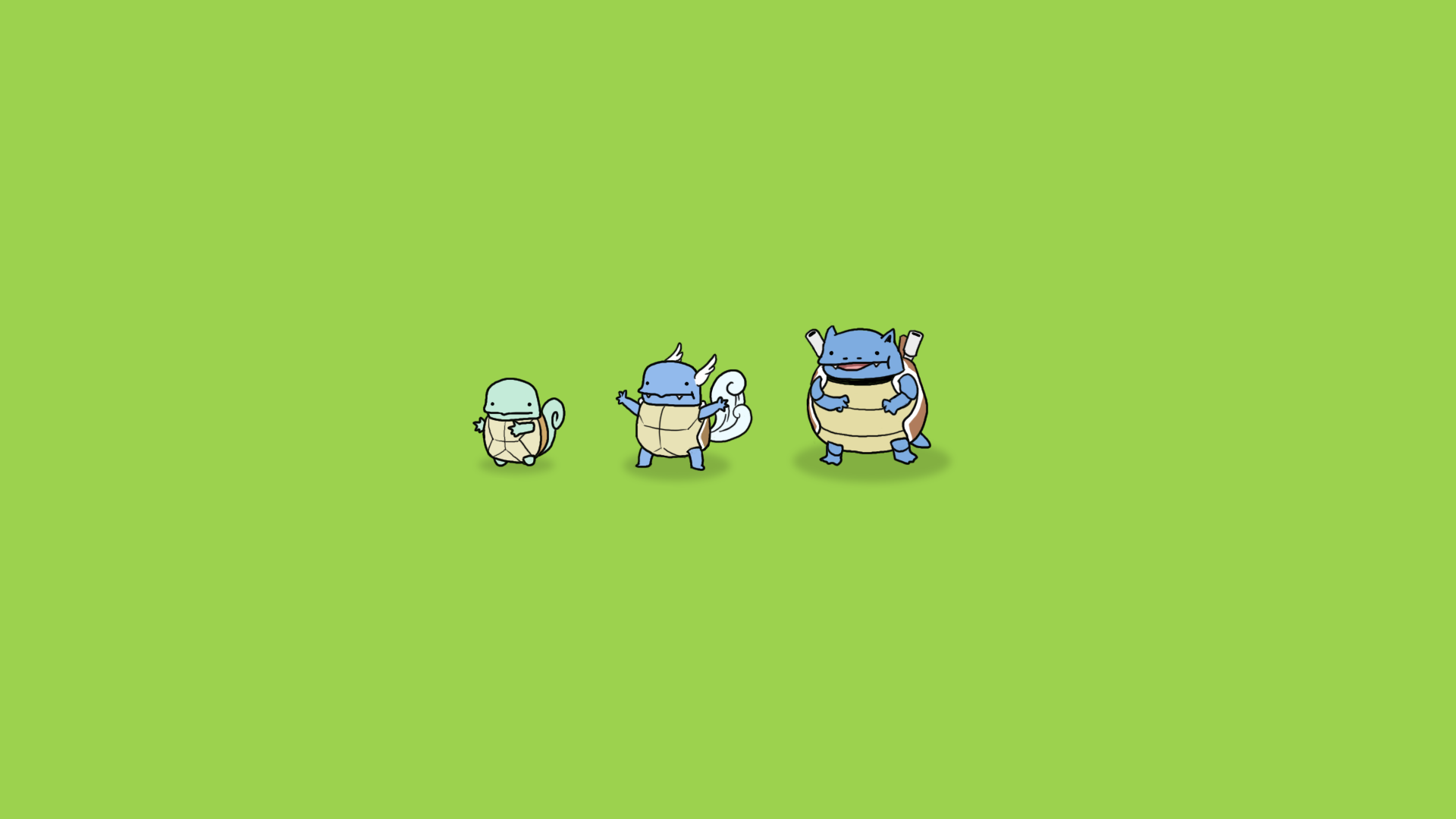 Pokemon, Wartortle, Squirtle, Blastoise, simple background, green background - desktop wallpaper