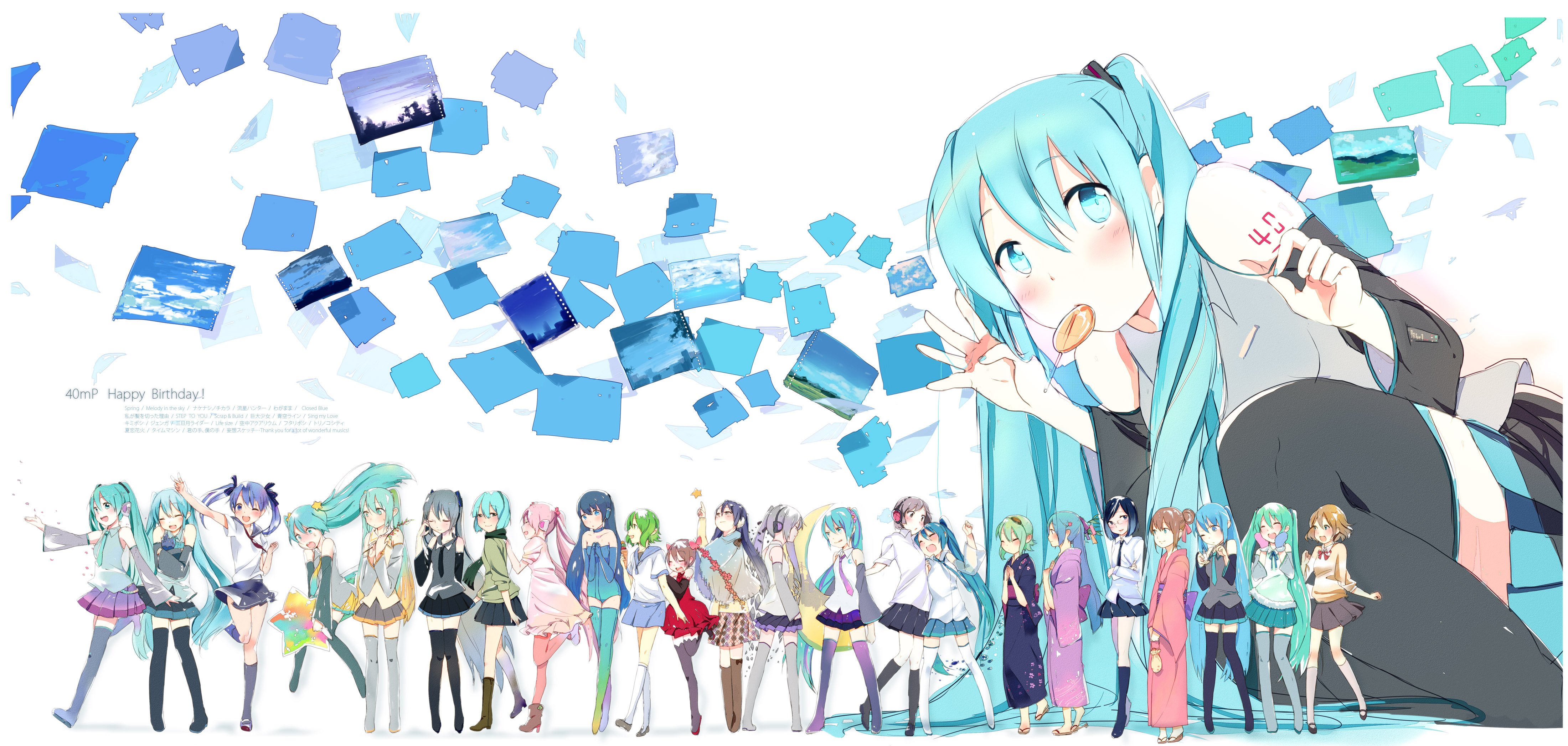 Vocaloid, Hatsune Miku, skirts, blue hair, lollipops, twintails - desktop wallpaper