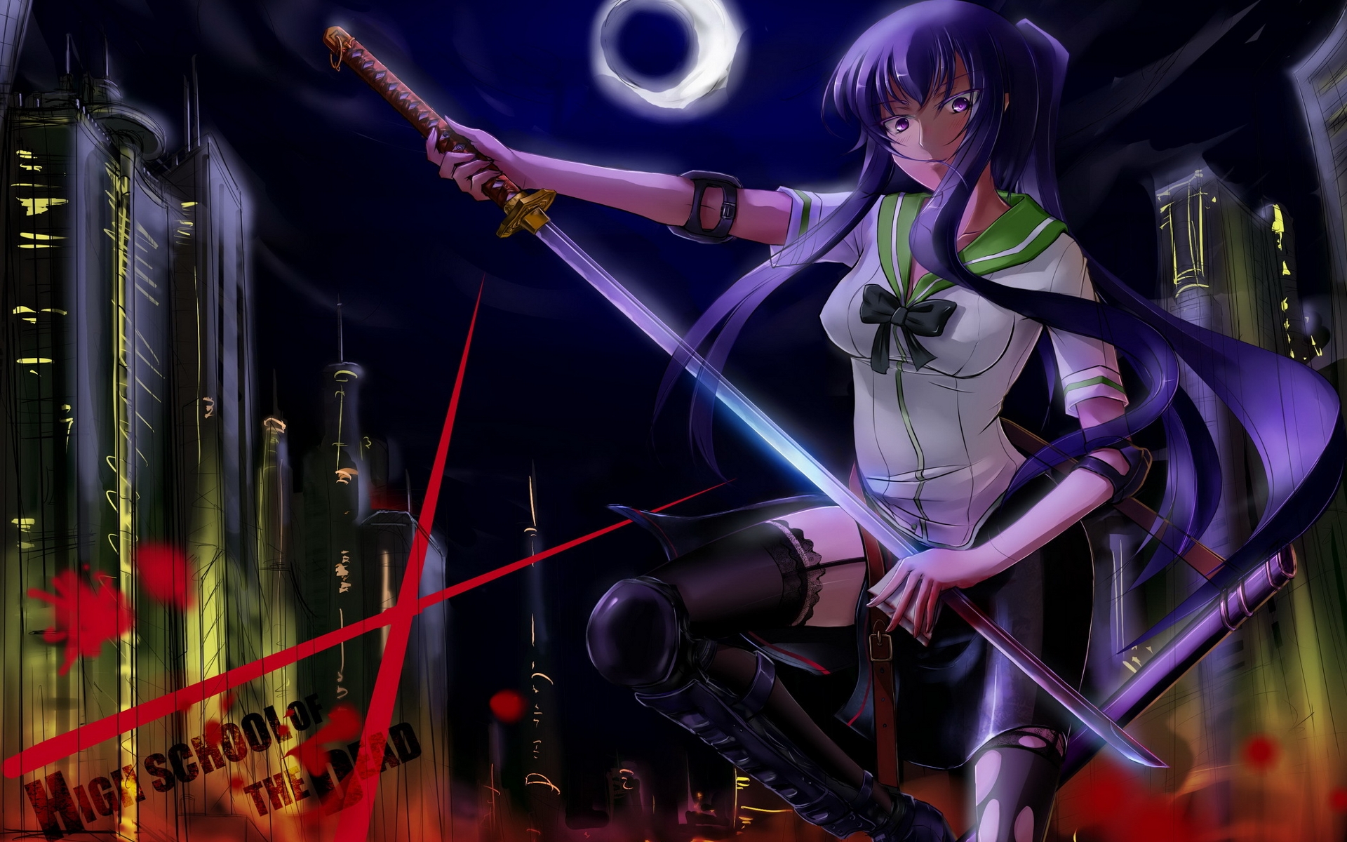 school uniforms, weapons, Highschool of the Dead, Busujima Saeko - desktop wallpaper