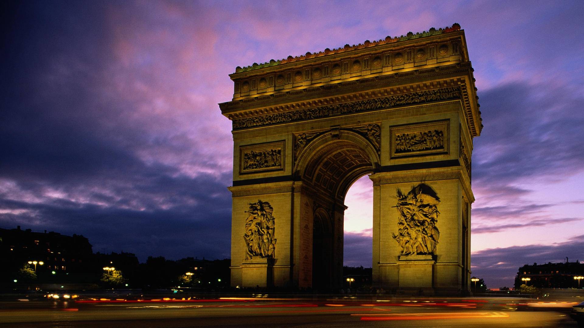 Paris, architecture, France, Arc De Triomphe, dusk - desktop wallpaper