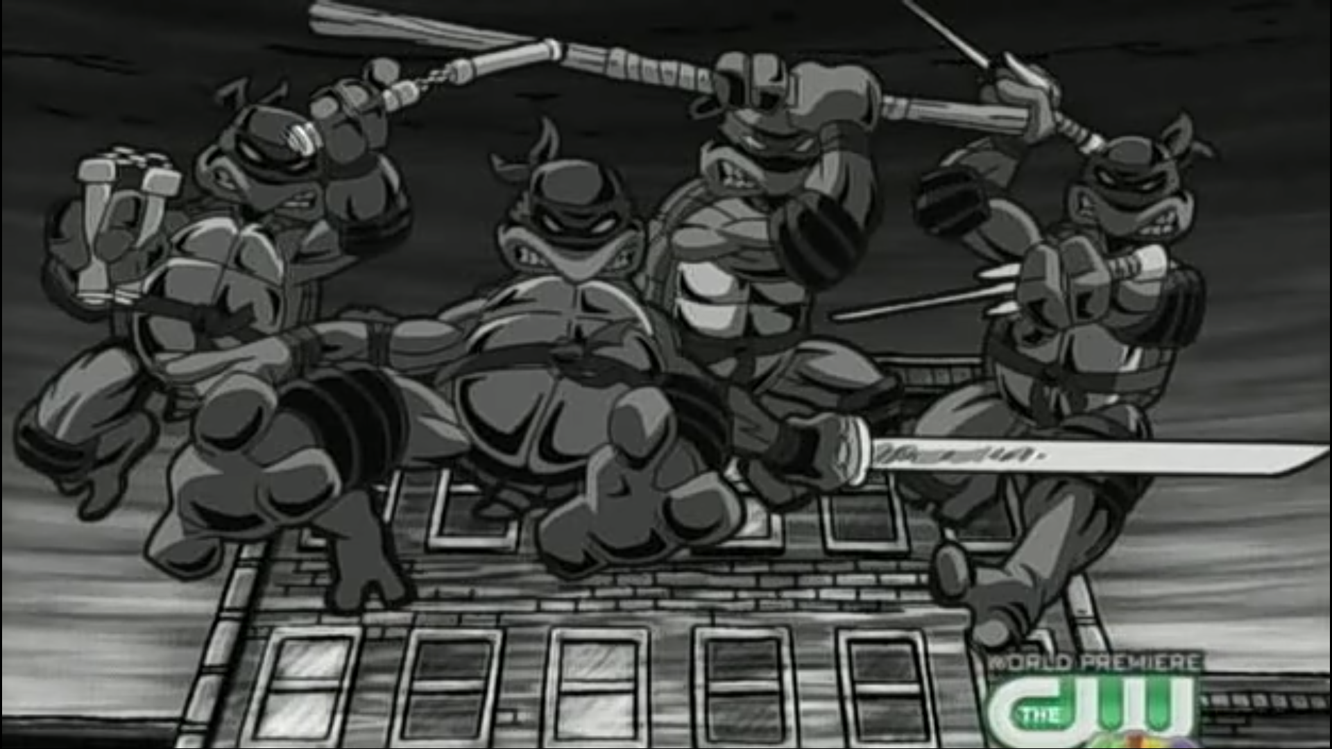 Teenage Mutant Ninja Turtles, grayscale - desktop wallpaper