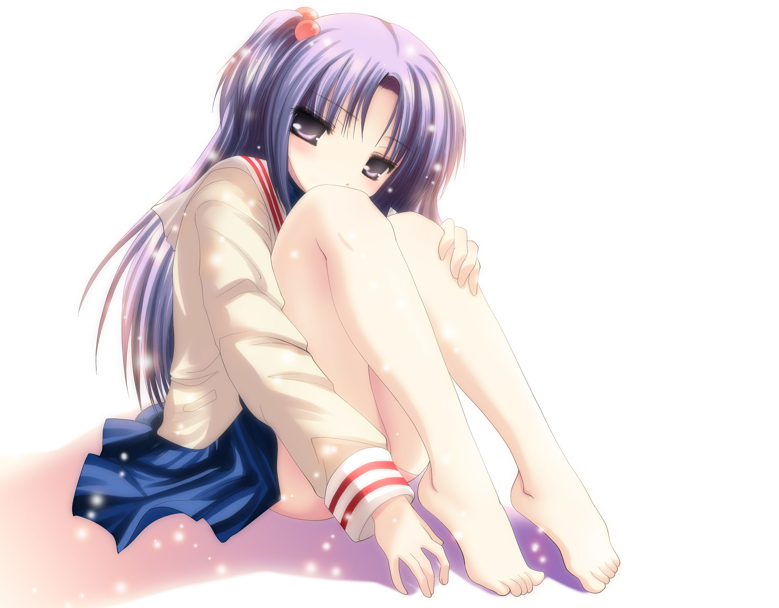 school uniforms, Ichinose Kotomi, Clannad, purple hair, simple background, anime girls - desktop wallpaper