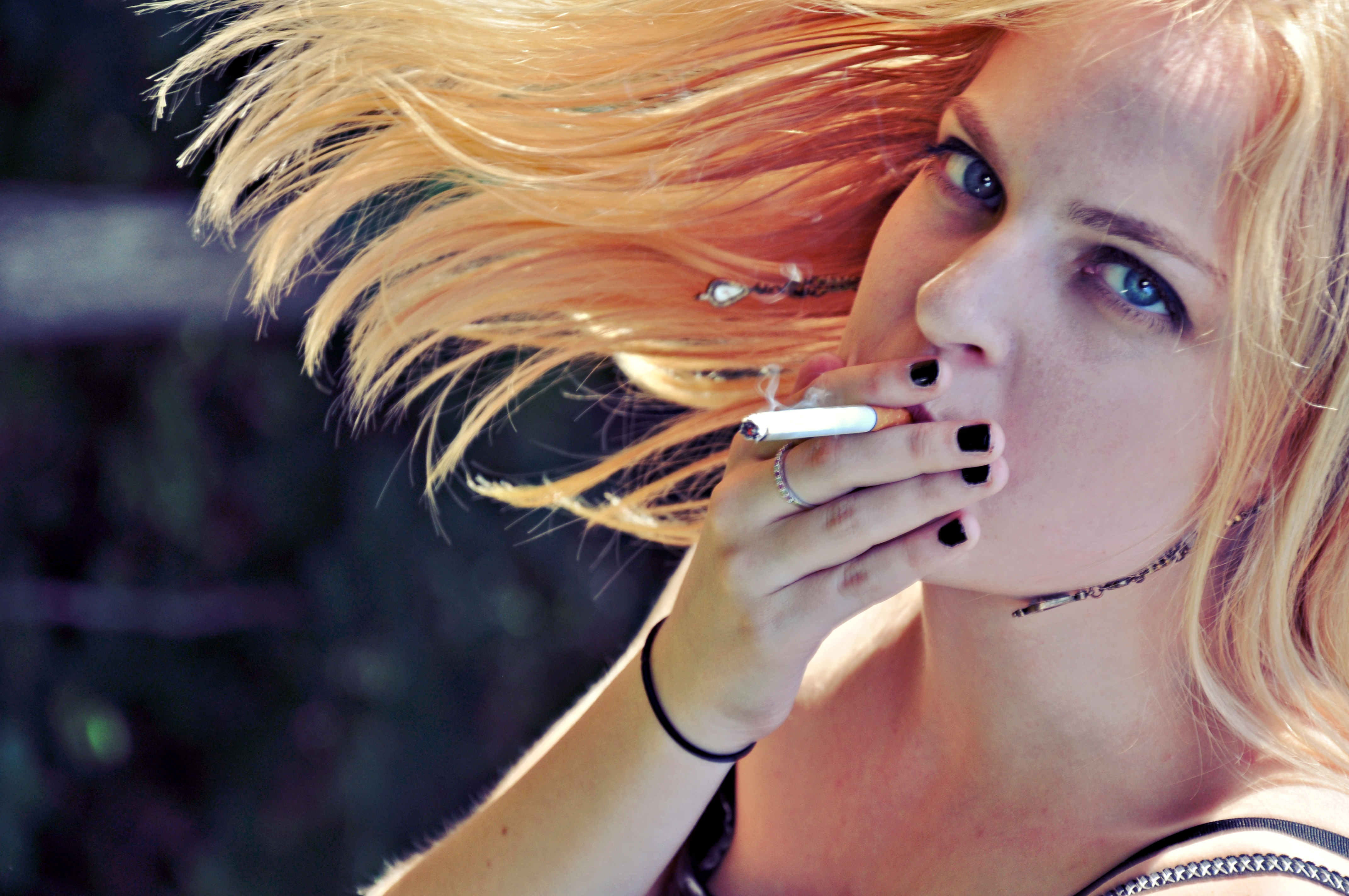 blondes, women, smoking, blue eyes, nails - desktop wallpaper