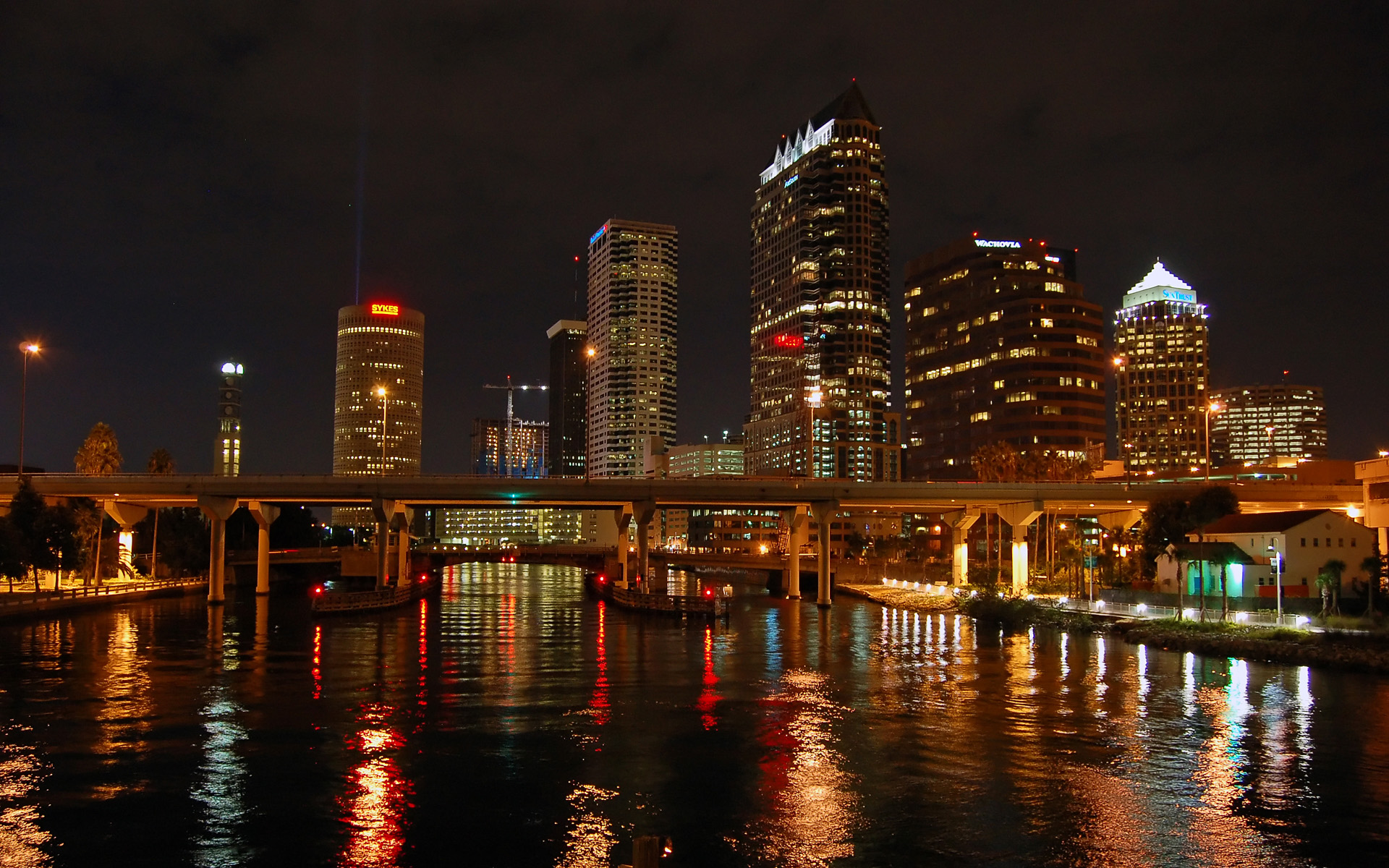 water, cityscapes, skylines, lights, architecture, bridges, buildings, Tampa Bay Lightning - desktop wallpaper