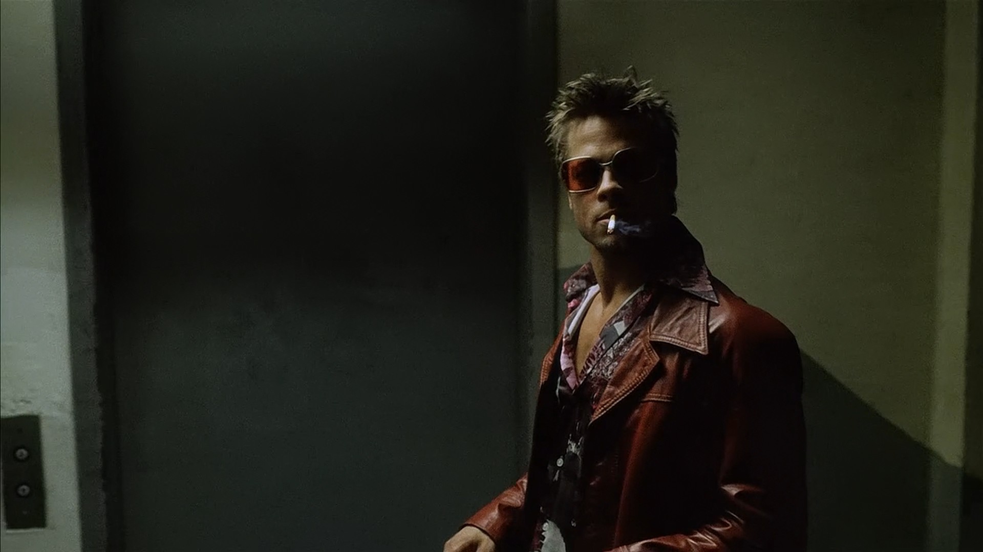 Fight Club, men, Brad Pitt, screenshots, Tyler Durden, elevators, cigarettes - desktop wallpaper