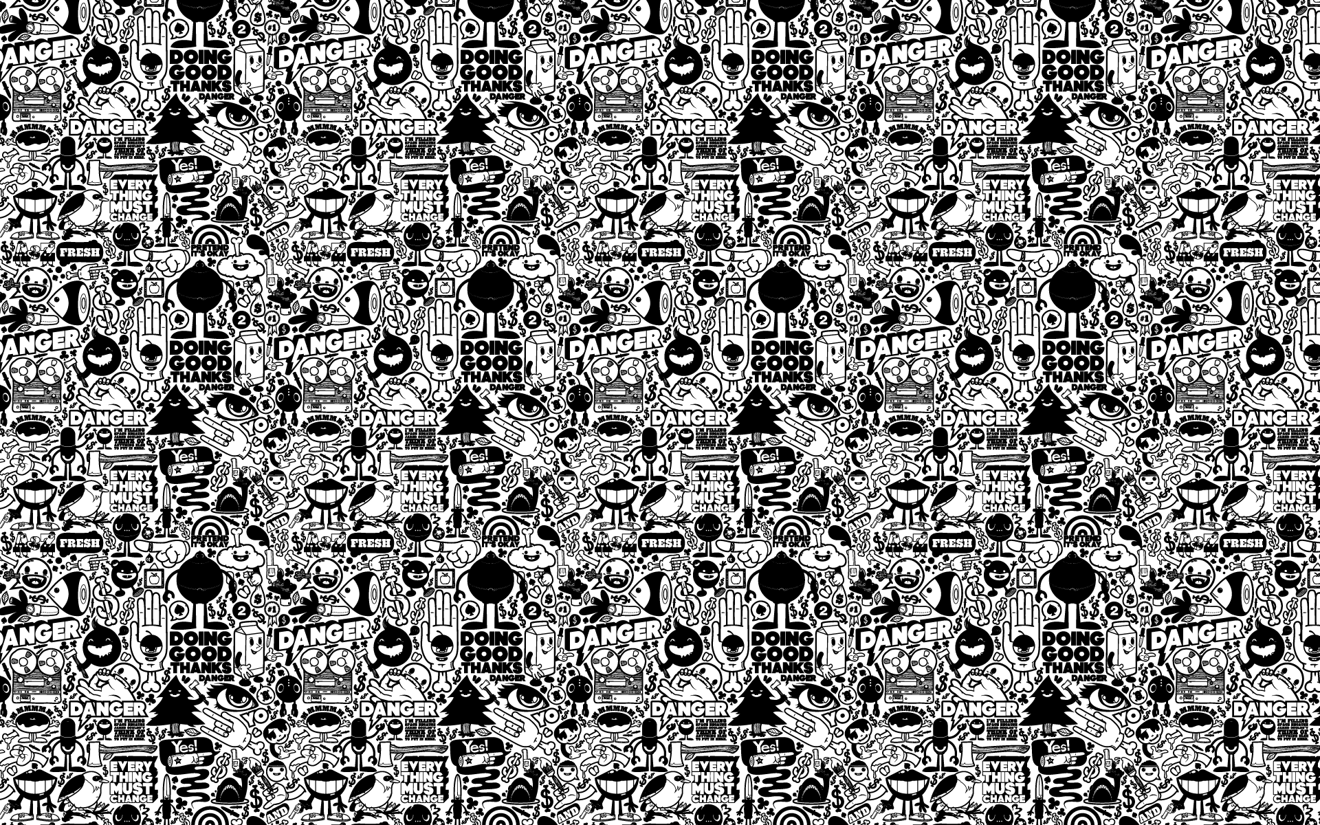 black and white, text, retro, pop art, JThree Concepts, Jared Nickerson - desktop wallpaper