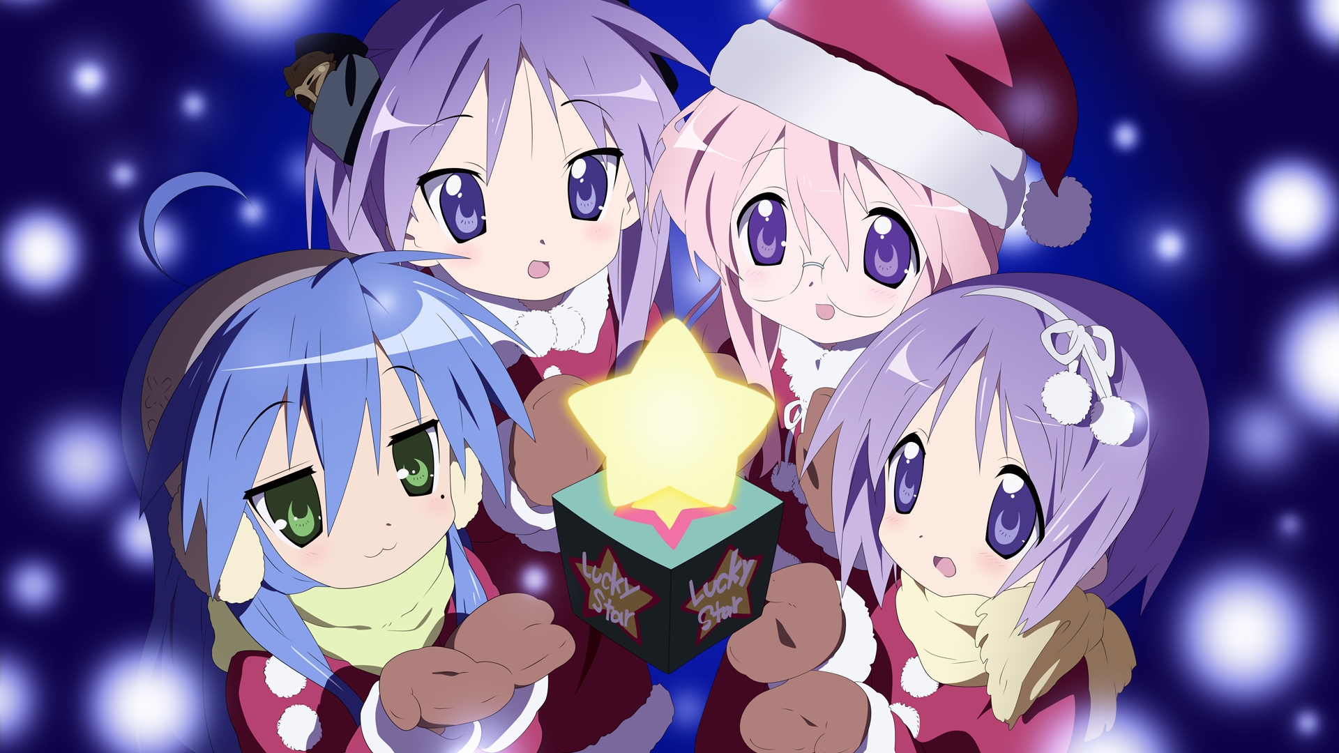Lucky Star, Hiiragi Kagami, Christmas, Hiiragi Tsukasa, Takara Miyuki, Christmas outfits, Izumi Konata - desktop wallpaper