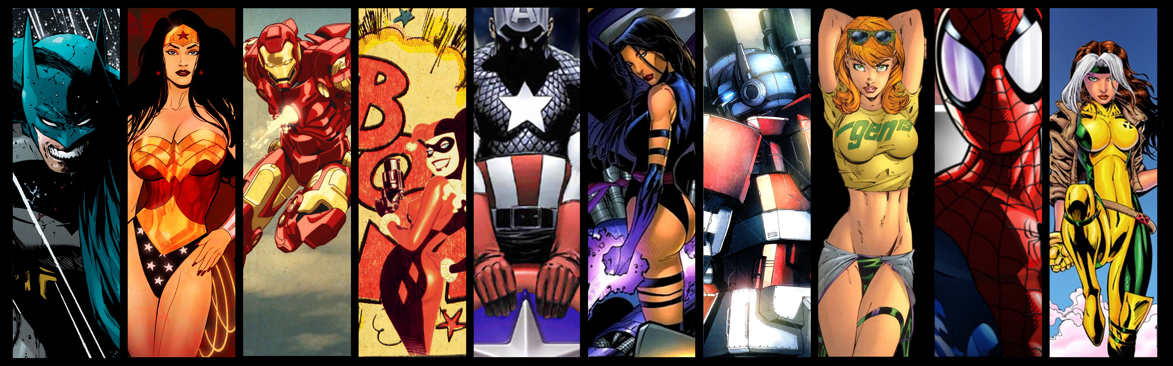 Batman, Optimus Prime, Iron Man, DC Comics, Spider-Man, Captain America, Harley Quinn, Psylocke, Rogue, Marvel Comics, Gen13, Caitlin Fairchild, Wonder Woman - desktop wallpaper