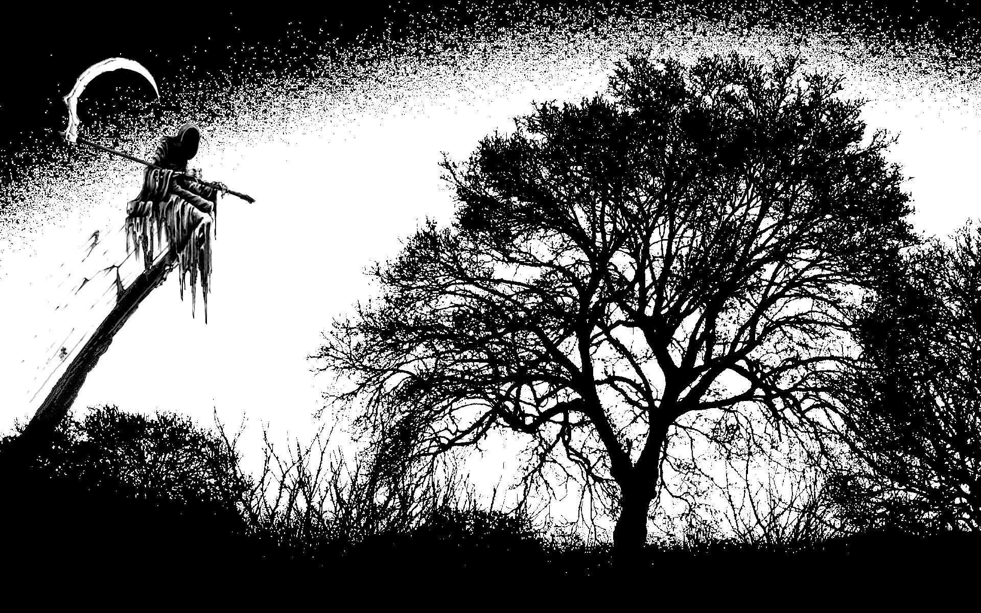 black and white, night, Moon, reaper, Gothic - desktop wallpaper