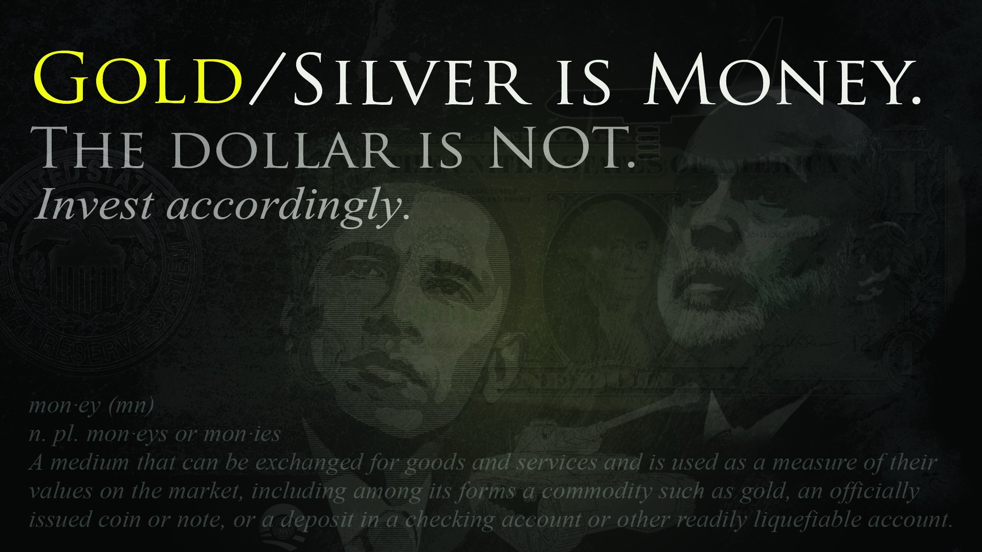 money, gold, silver, dollar bills - desktop wallpaper