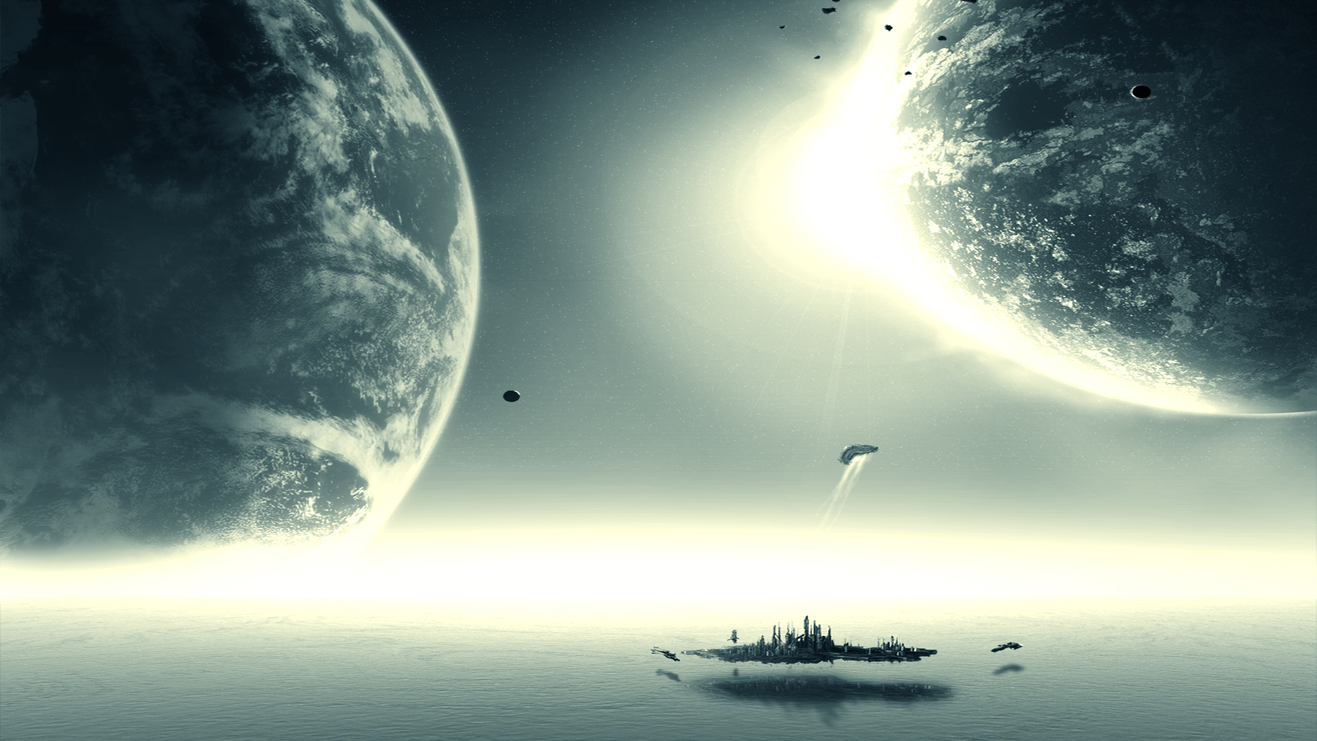 ocean, outer space, planets, Stargate Atlantis - desktop wallpaper