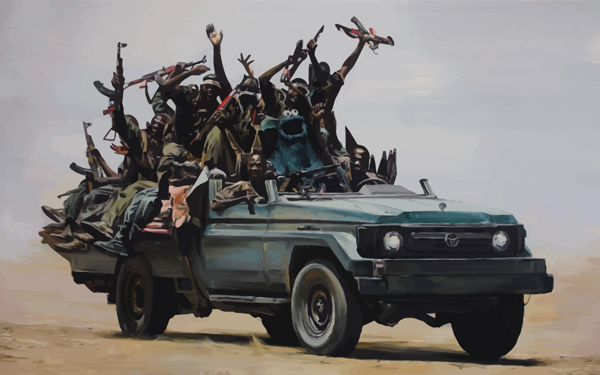 military, funny, Toyota, vehicles, Africa, drawn - desktop wallpaper