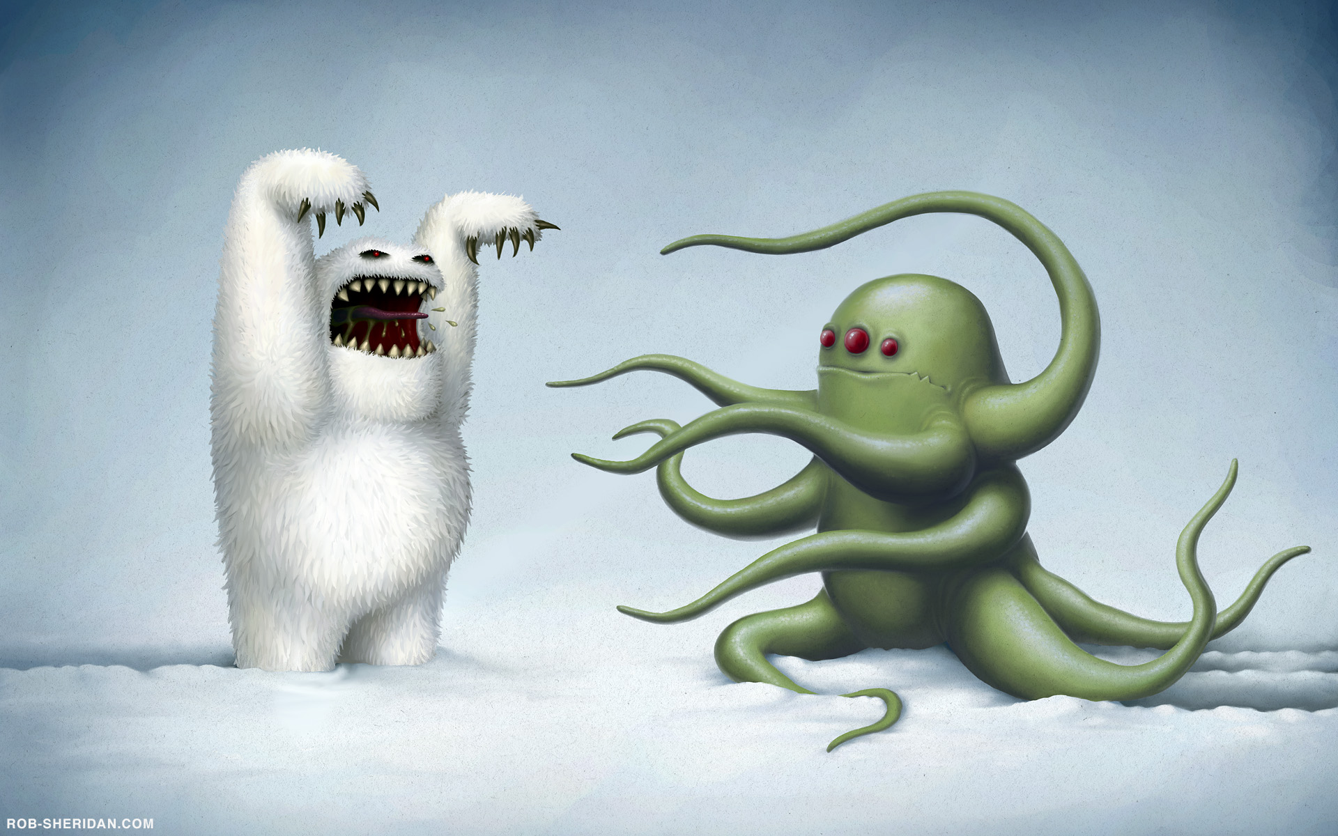 snow, monsters, polar bears - desktop wallpaper