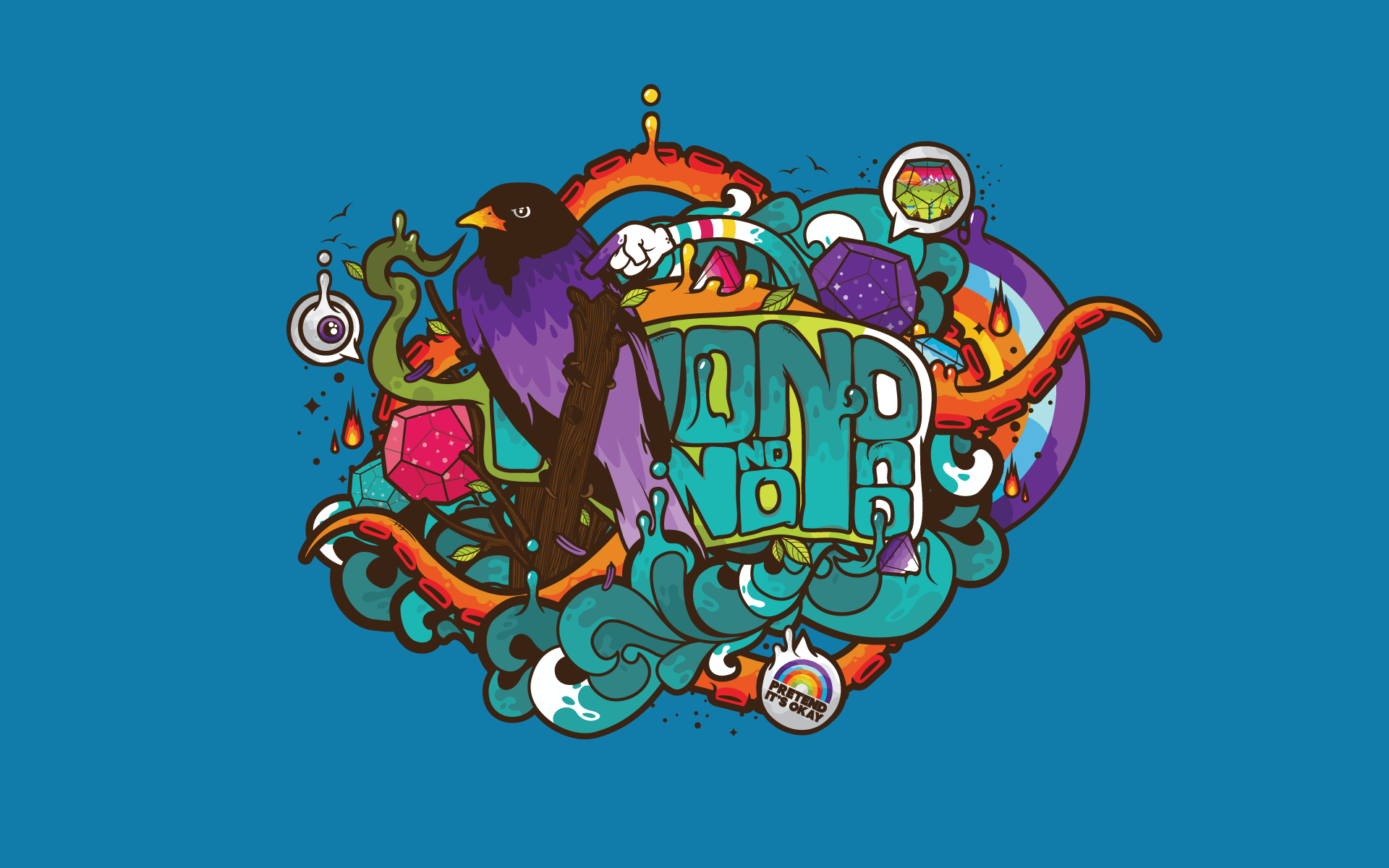 birds, tentacles, pop art, turquoise, JThree Concepts, blue background, jewels, Jared Nickerson - desktop wallpaper