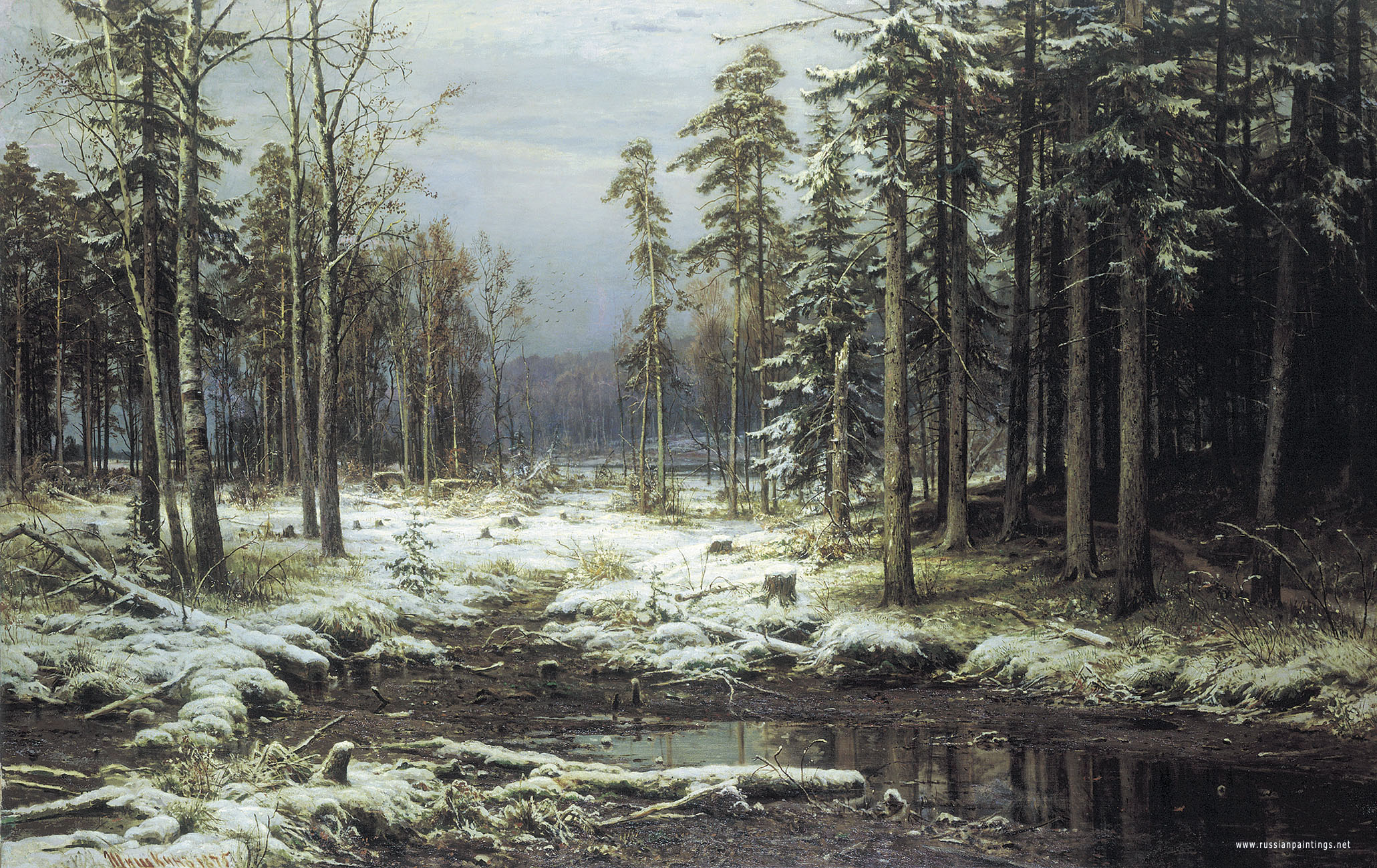 paintings, winter, snow, forests, artwork, Ivan Shishkin - desktop wallpaper