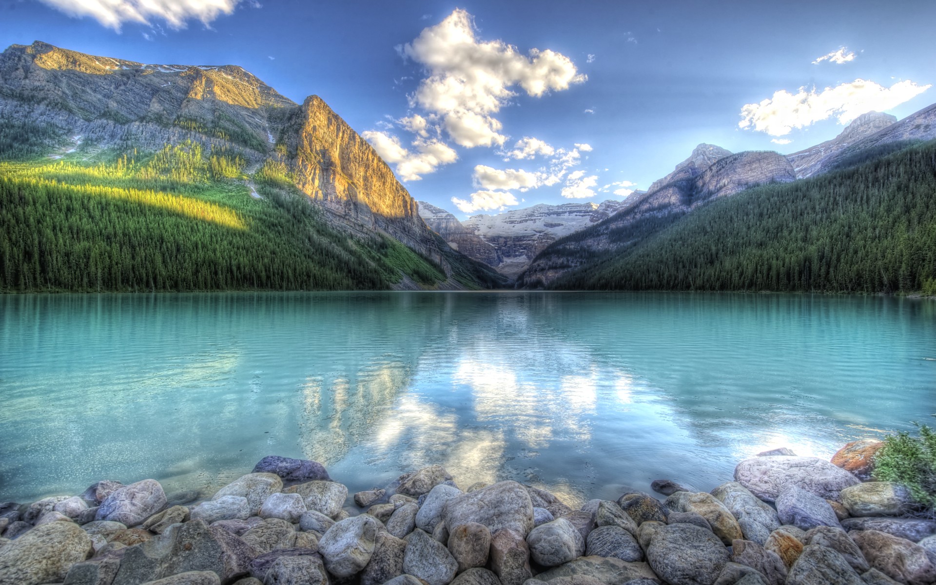 mountains, clouds, landscapes, nature, rocks, HDR photography, reflections, blue skies - desktop wallpaper