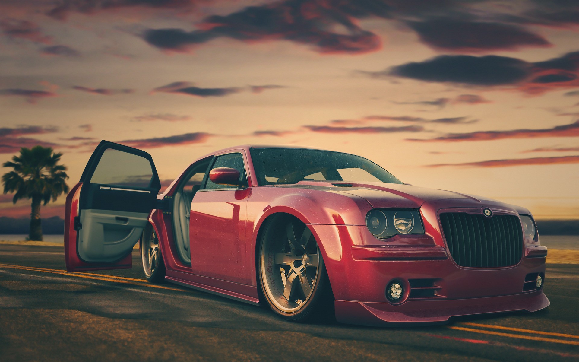 red, cars, Chrysler, tuning, Chrysler 300C - desktop wallpaper