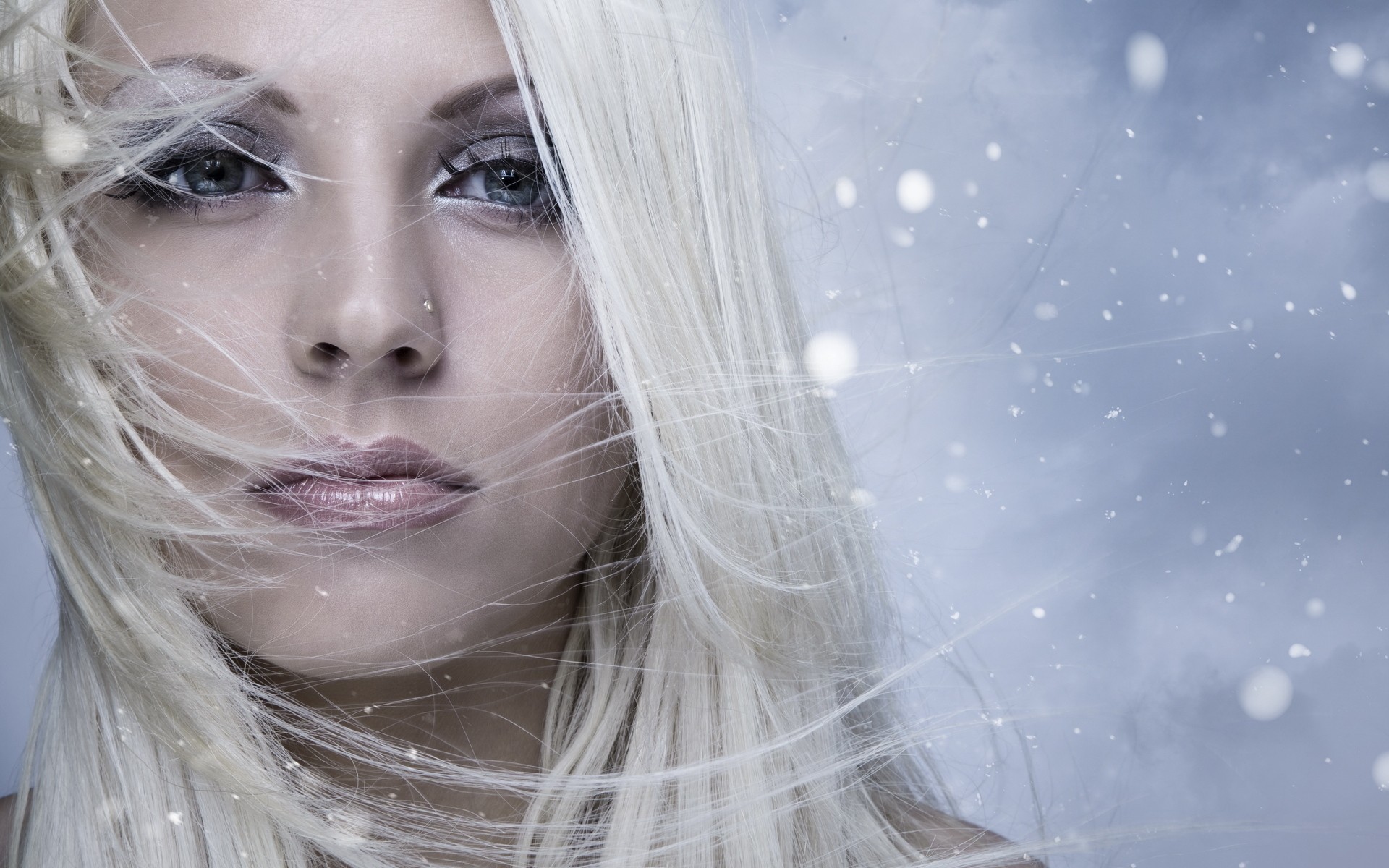 blondes, women, winter, snow, pierced nose, faces - desktop wallpaper