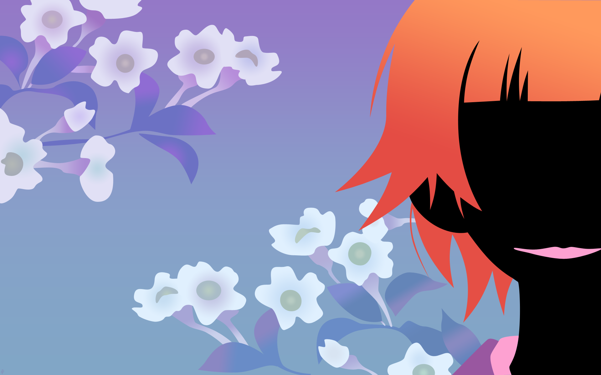 Sayonara Zetsubou Sensei, cherry blossoms, blossoms, short hair, no face, dark skin, orange hair, anime girls, faces, blue background, bangs, Tsunetsuki Matoi, lipstick - desktop wallpaper