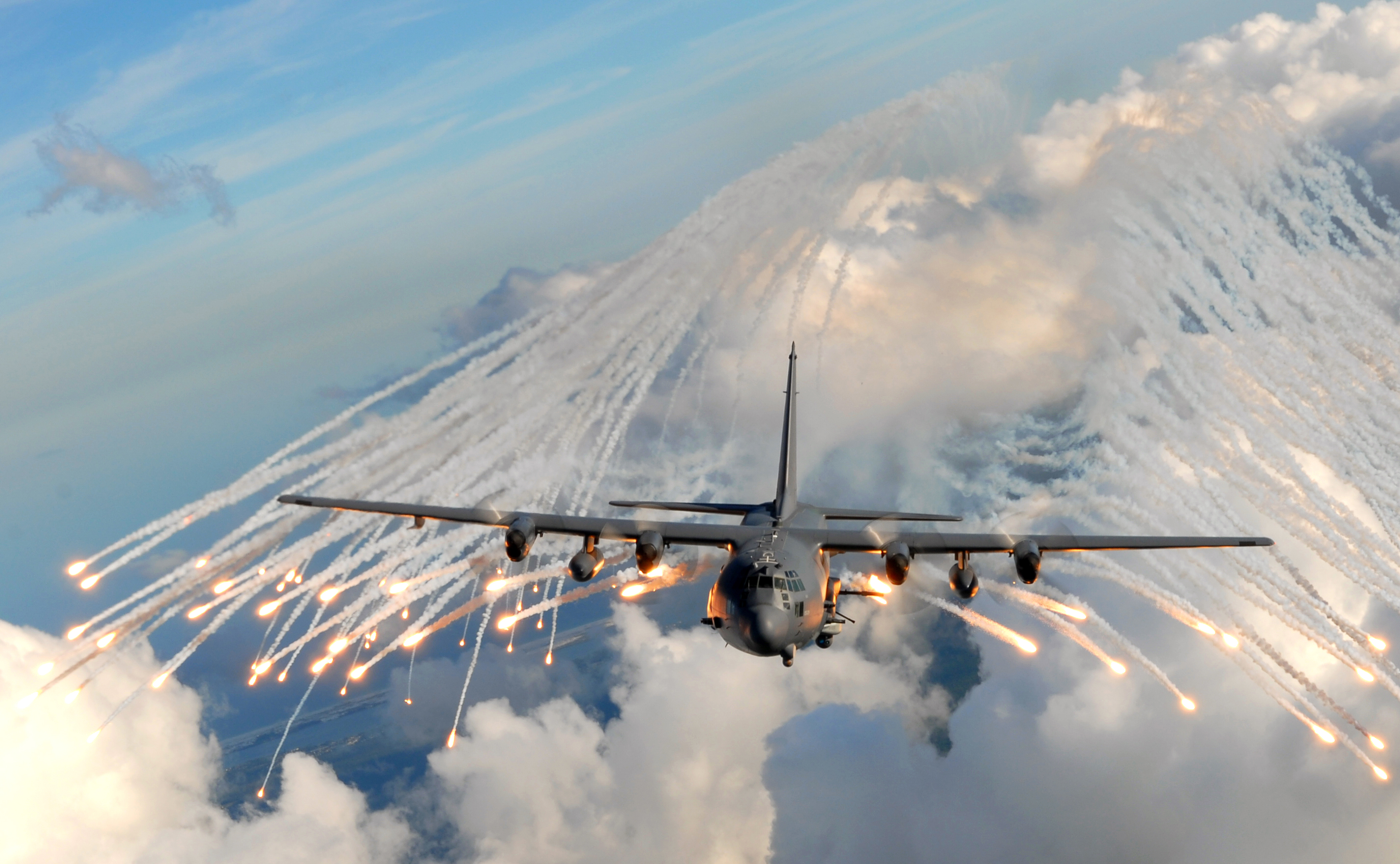 aircraft, military, airplanes, AC-130 Spooky/Spectre, flares - desktop wallpaper