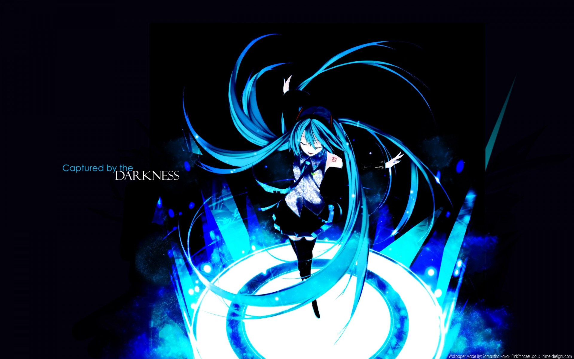 dark, Vocaloid, Hatsune Miku, long hair, blue hair, thigh highs, detached sleeves - desktop wallpaper