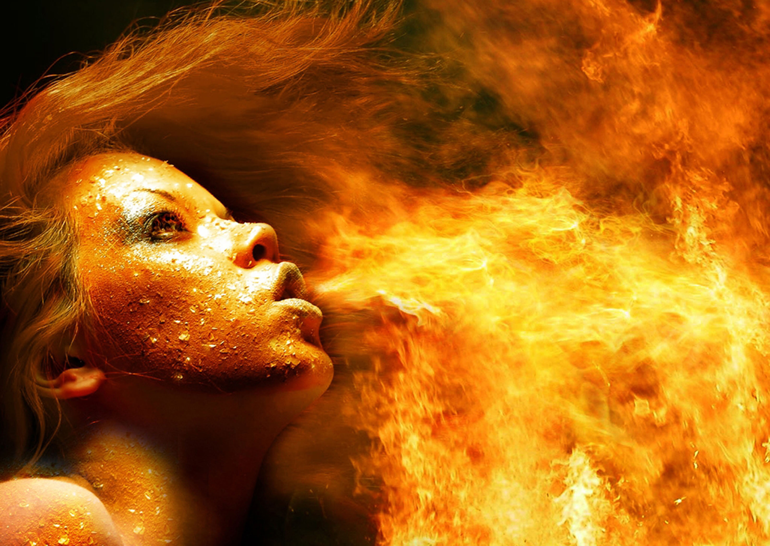 photo manipulation, fire dancing - desktop wallpaper