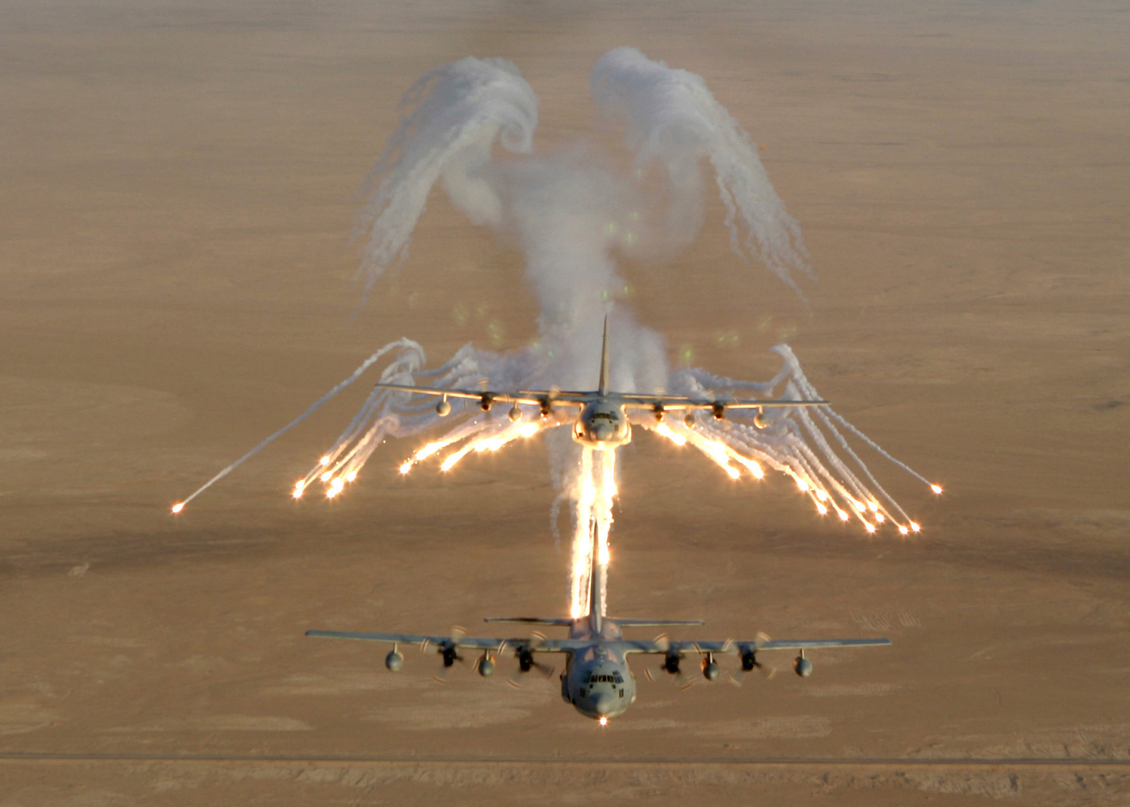 aircraft, military, C-130 Hercules, flares - desktop wallpaper