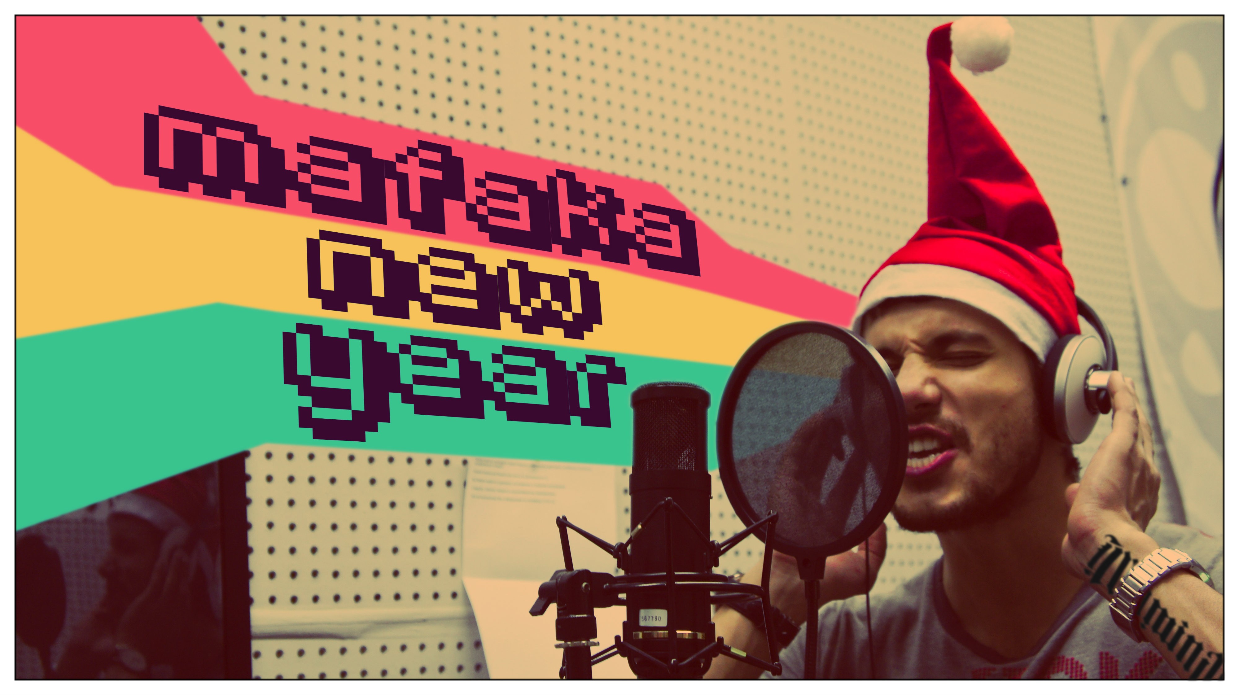 tattoos, studio, New Year, microphones, Santa Claus hat - desktop wallpaper