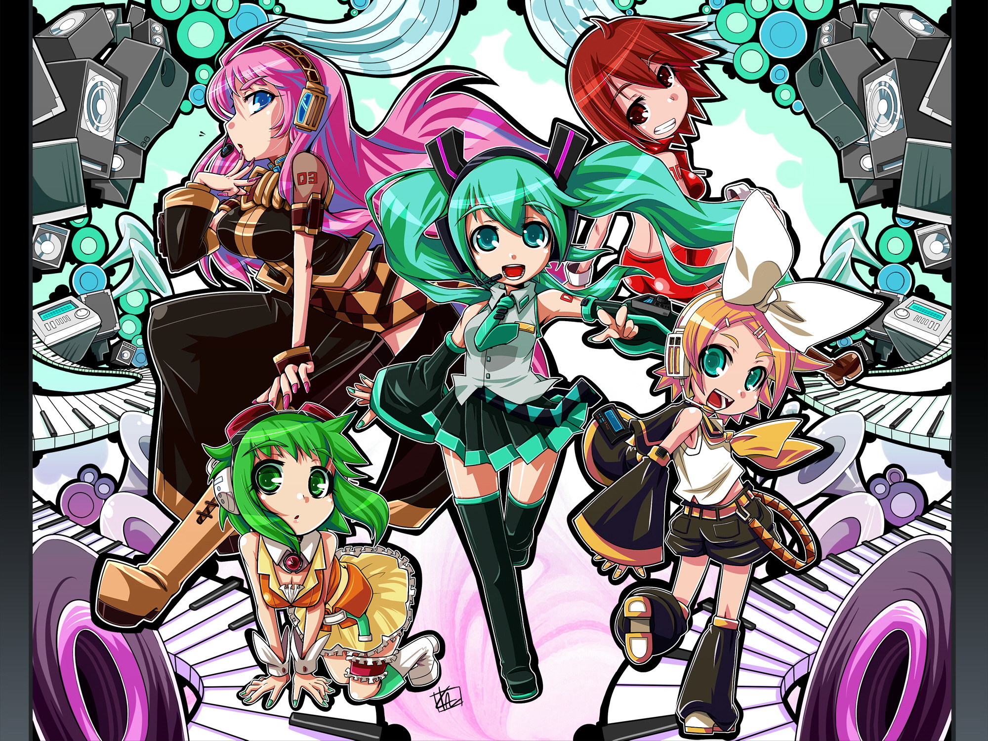 Vocaloid, Hatsune Miku, Megurine Luka, Kagamine Rin, Megpoid Gumi, Meiko, detached sleeves - desktop wallpaper