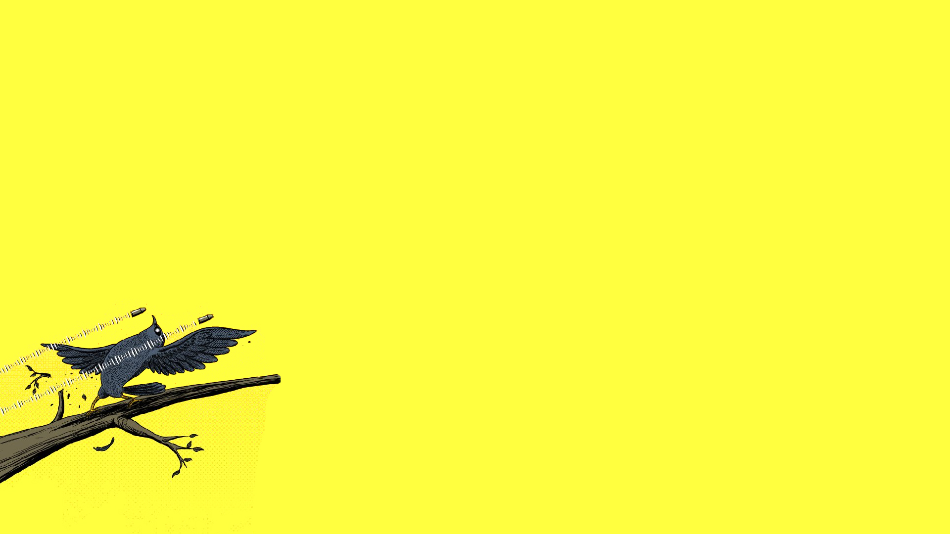 minimalistic, yellow, birds, Matrix, branches, yellow background - desktop wallpaper