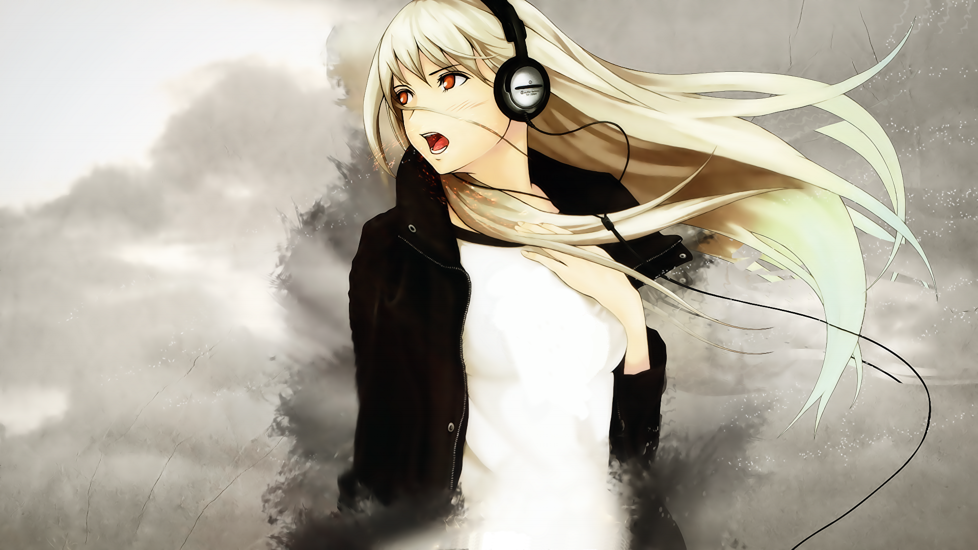 headphones, music, artwork, anime, anime girls - desktop wallpaper