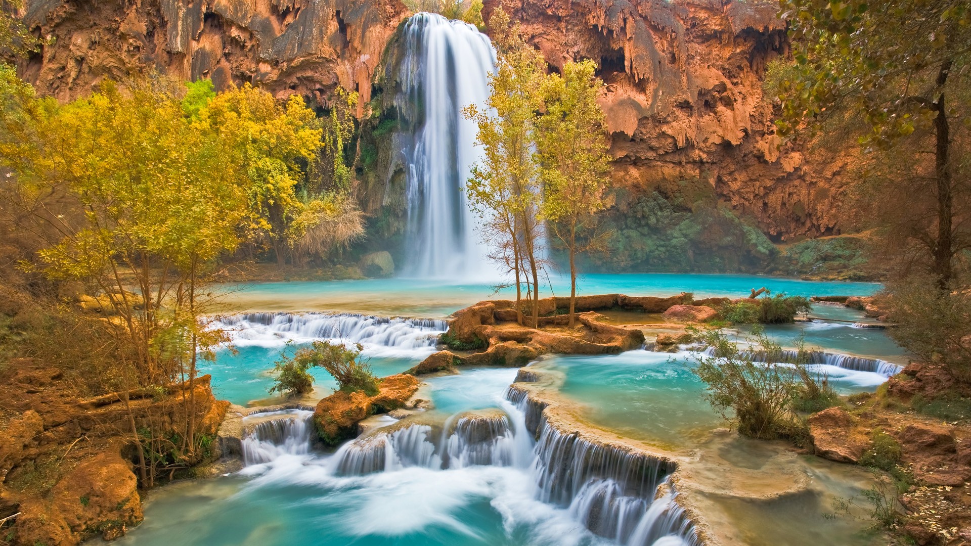 nature, trees, waterfalls - desktop wallpaper