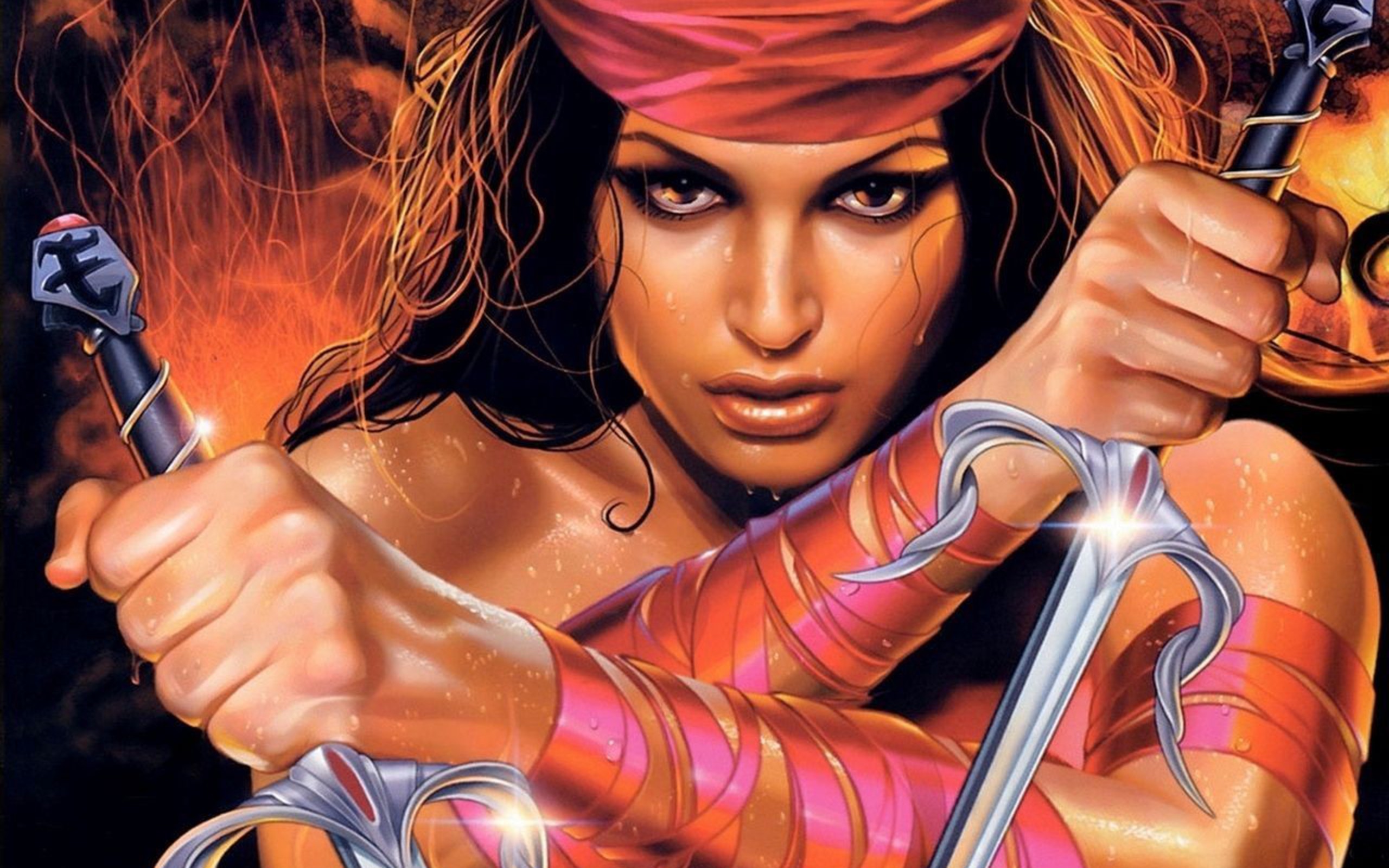 Elektra, illustrations, fantasy art, artwork, Marvel Comics, warriors, female warriors - desktop wallpaper