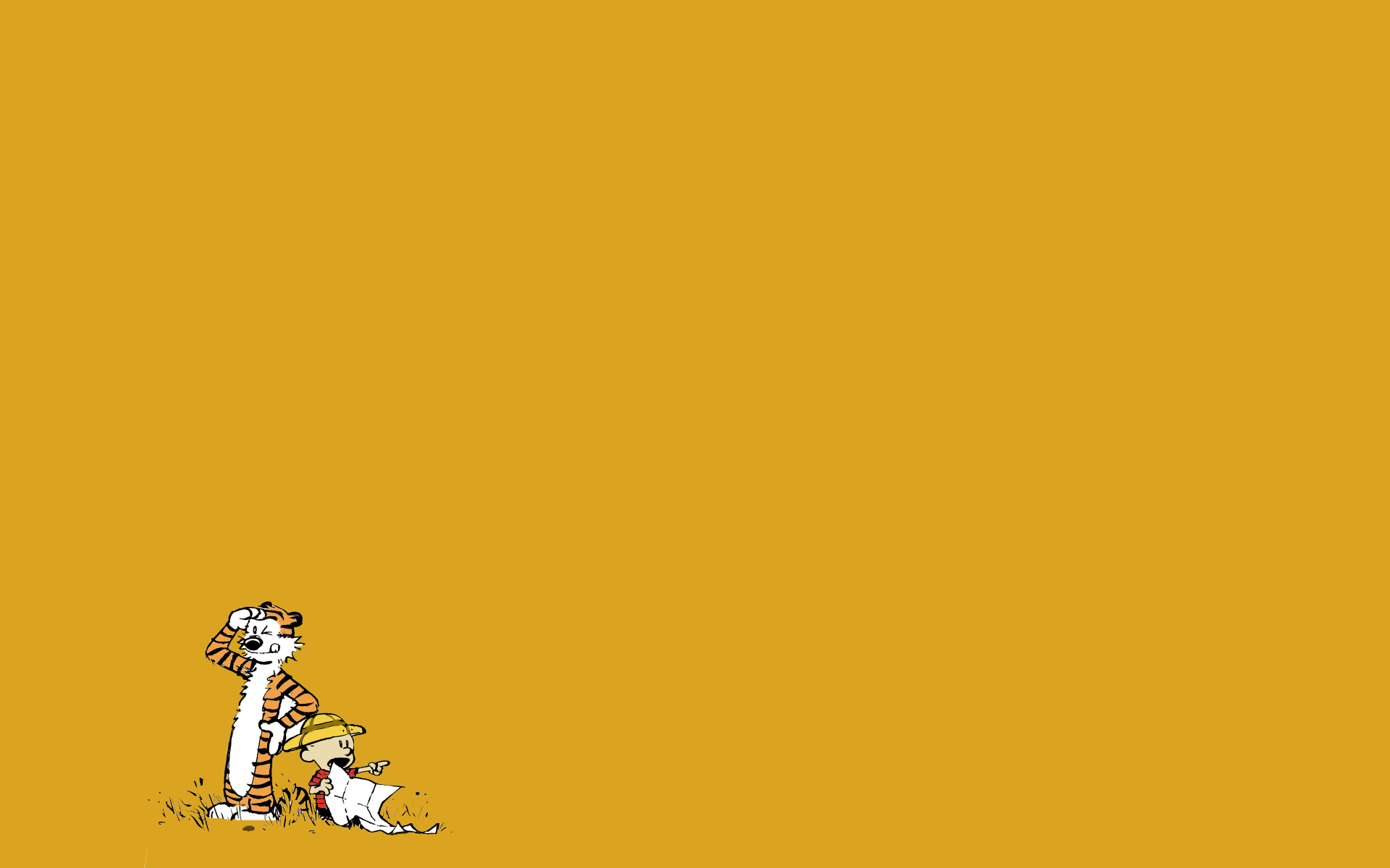 Calvin and Hobbes, yellow background - desktop wallpaper