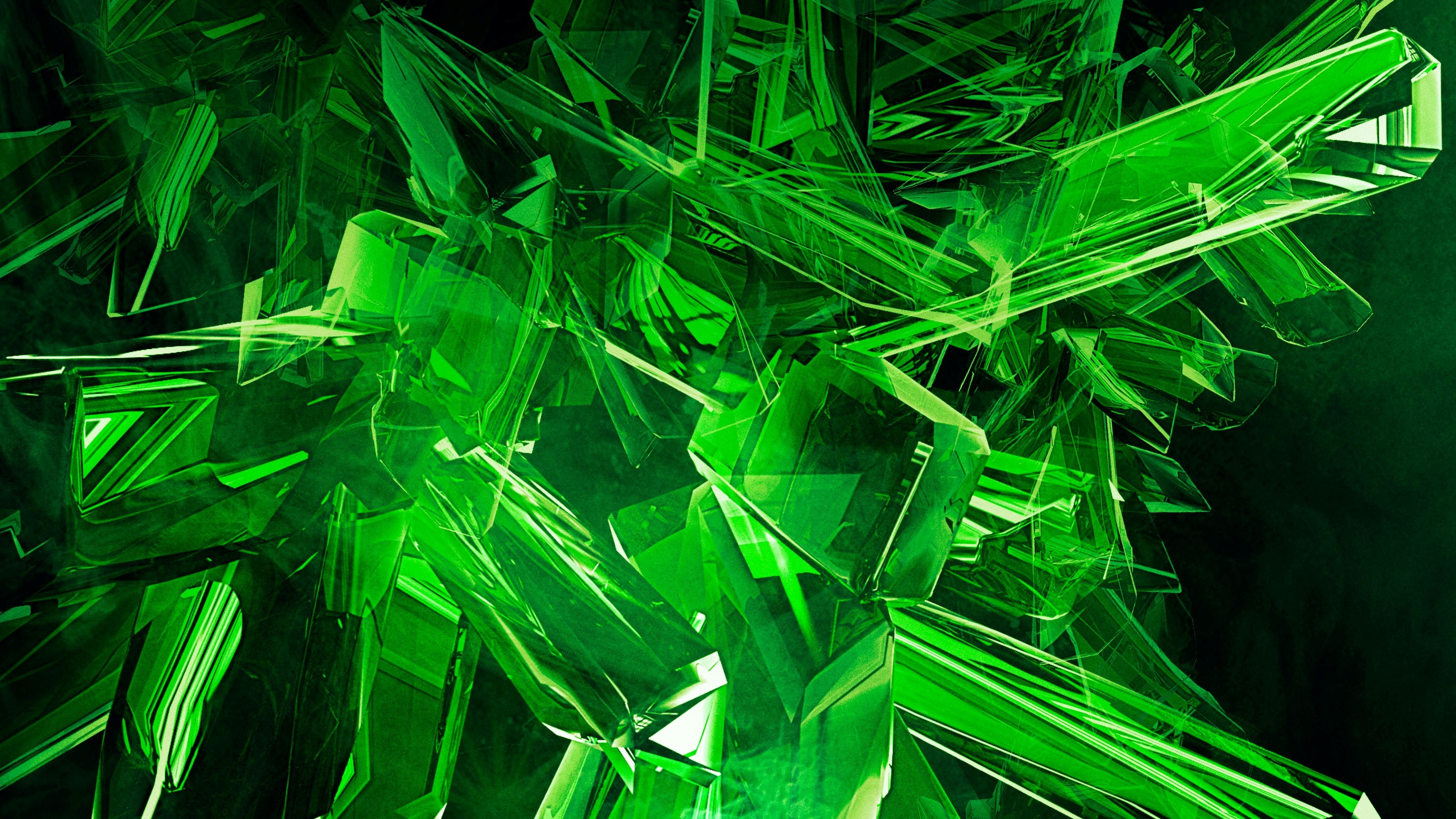 green, 3D view, abstract, gems - desktop wallpaper