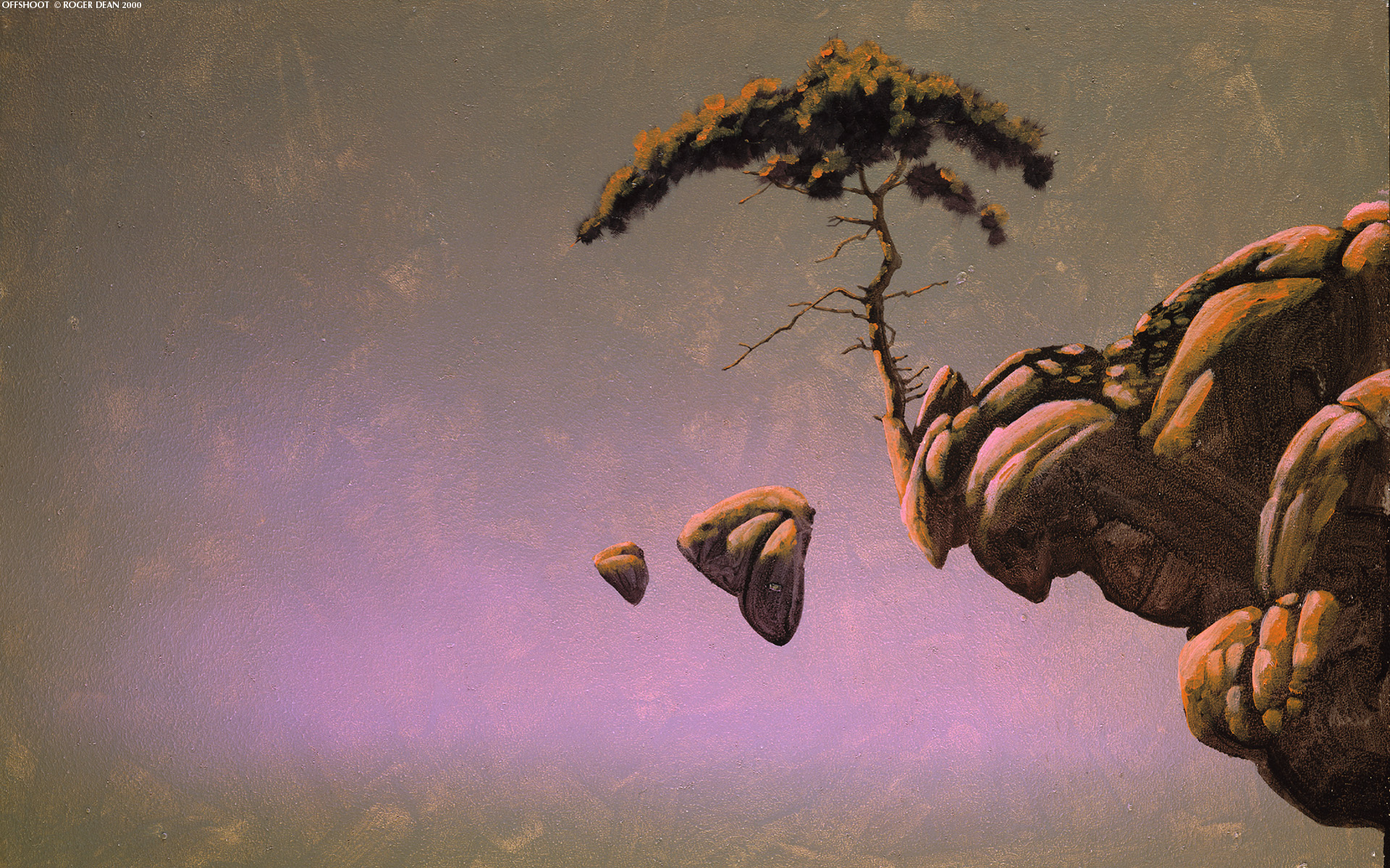 trees, rocks, Roger Dean, artwork - desktop wallpaper