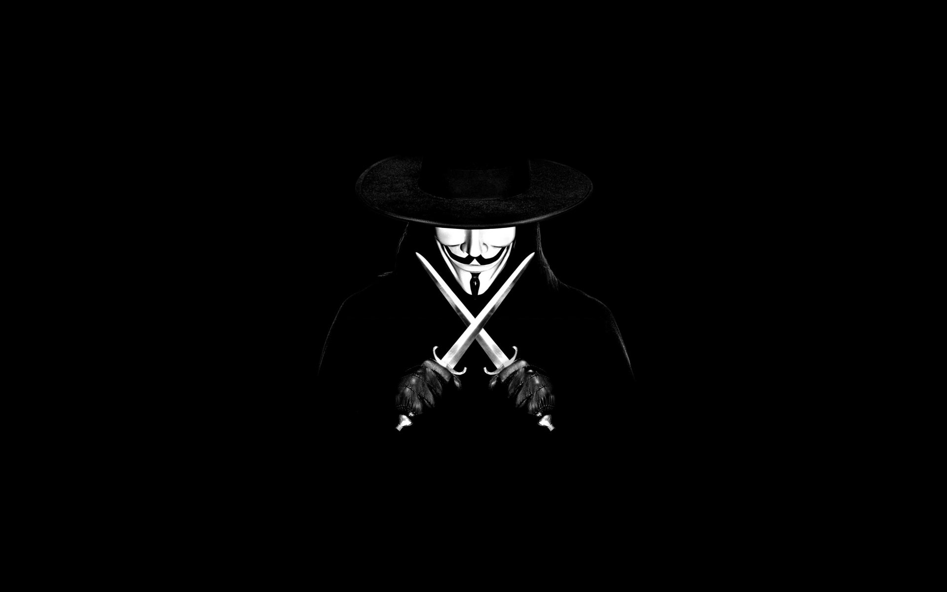 Anonymous, movies, masks, Guy Fawkes, V for Vendetta, swords, black background, liberty - desktop wallpaper