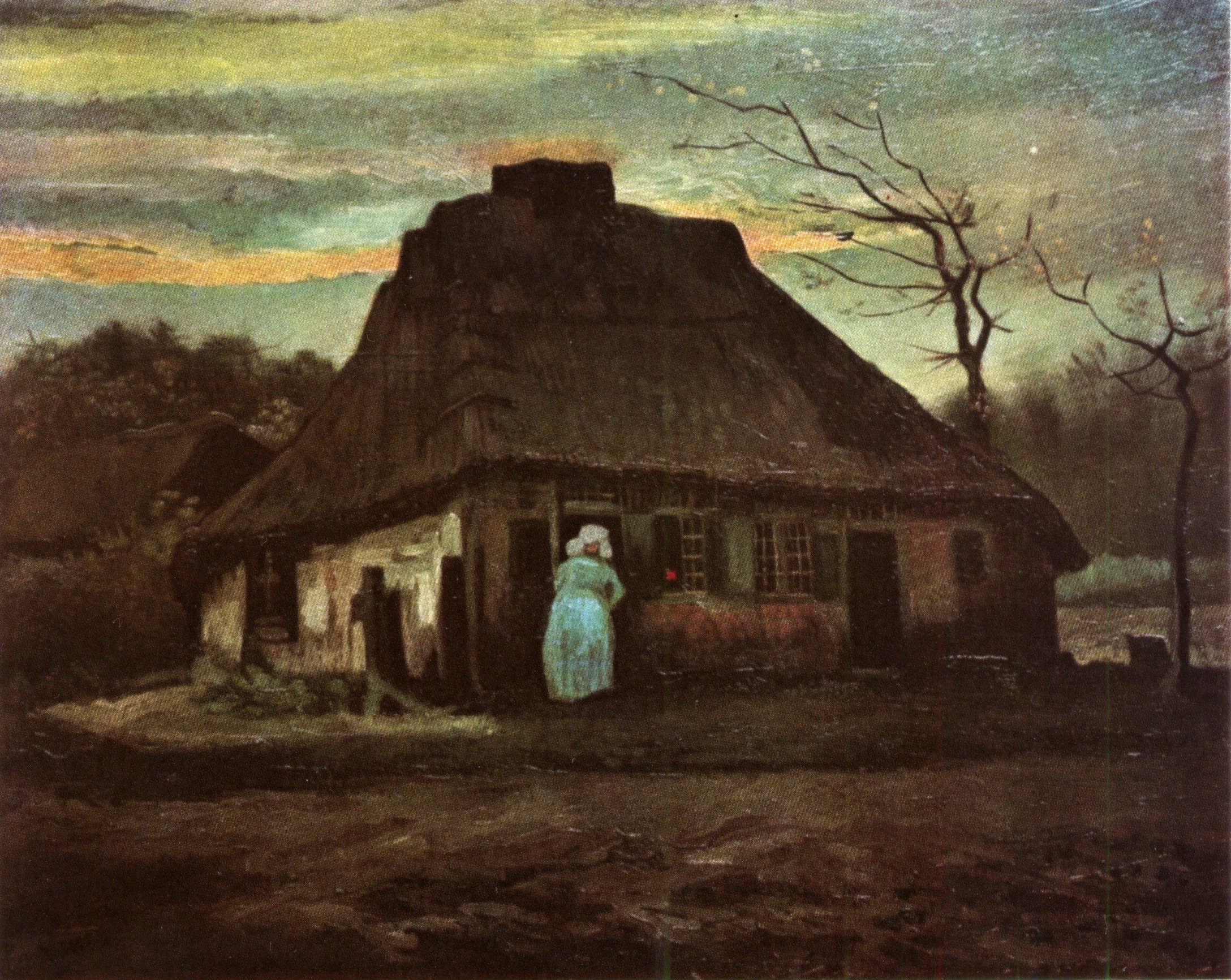 paintings, old, Vincent Van Gogh, artwork, evening, cottage - desktop wallpaper
