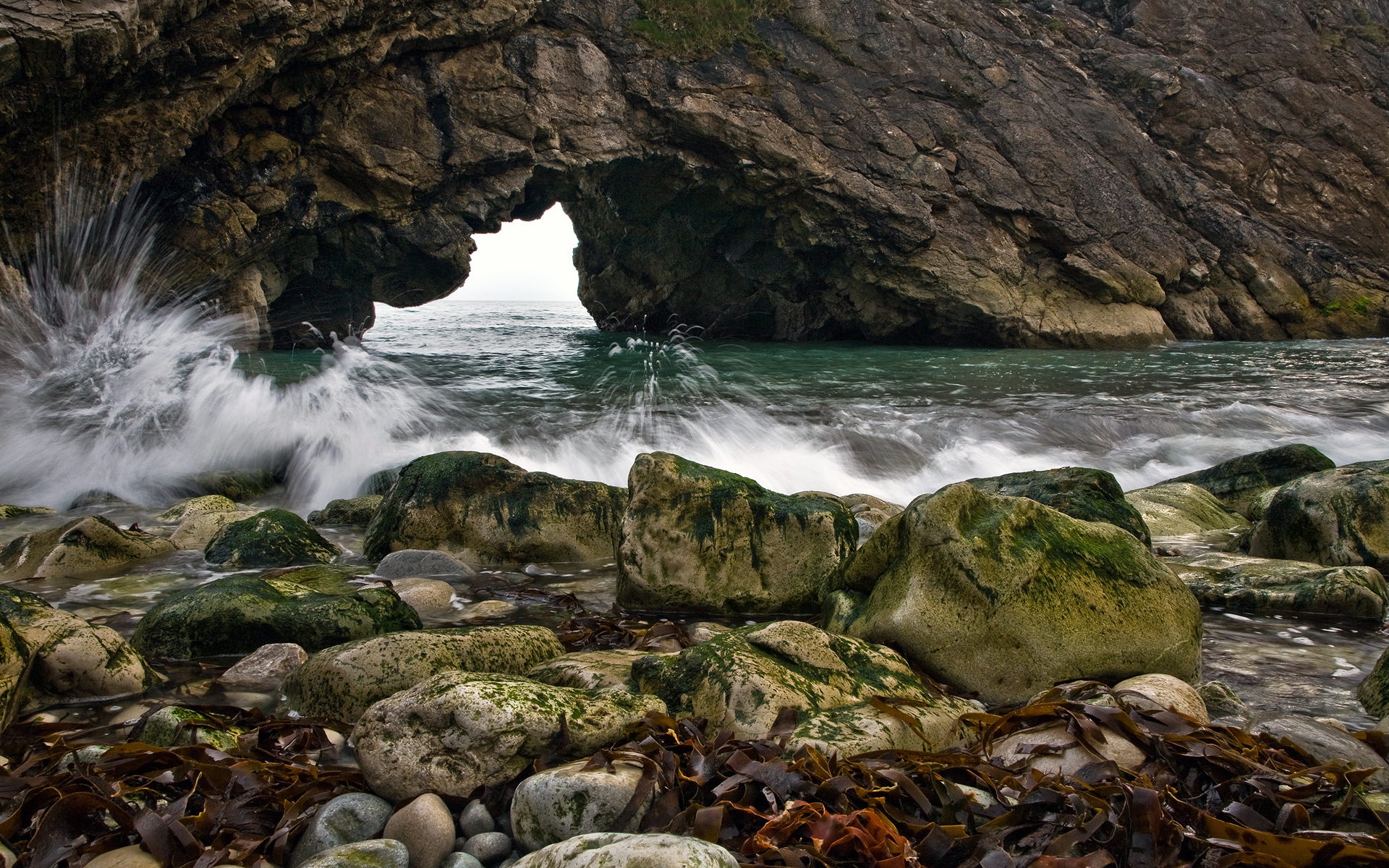 ocean, rocks, shore - desktop wallpaper