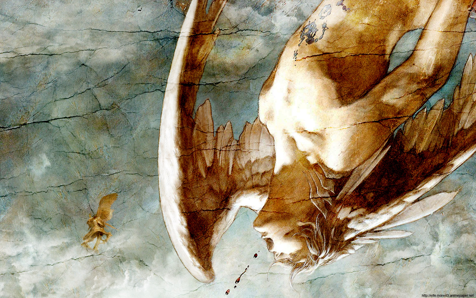 angels, wings, blood, rahxephon, open mouth, falling - desktop wallpaper