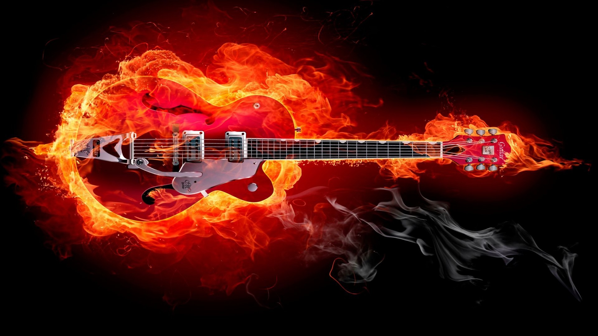 flames, guitars - desktop wallpaper