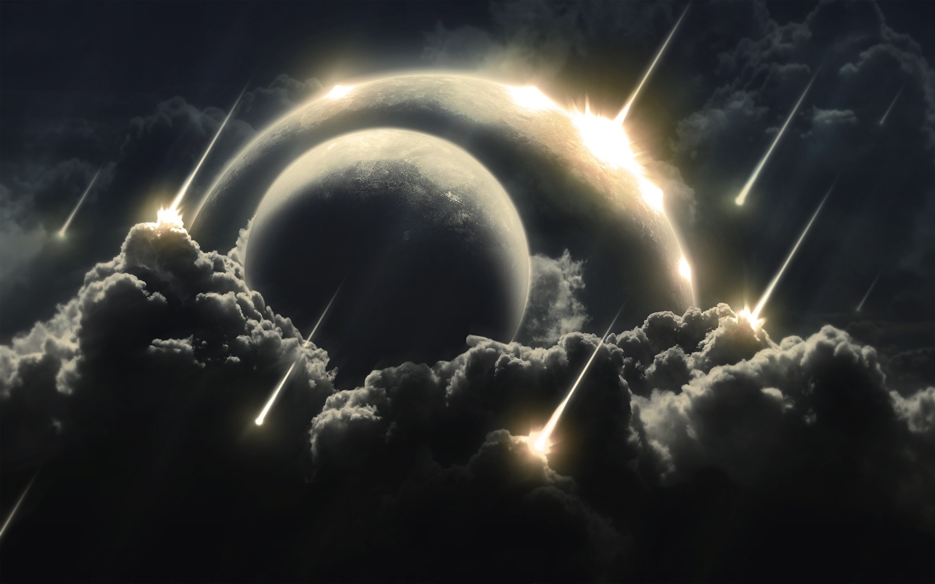 outer space, rain, meteors - desktop wallpaper