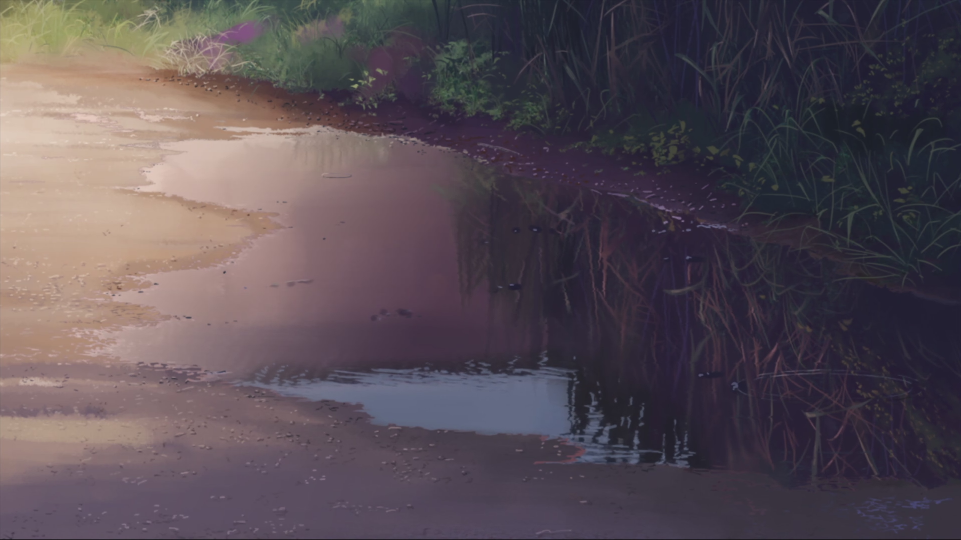 Makoto Shinkai, 5 Centimeters Per Second, artwork, anime, reflections, puddles - desktop wallpaper