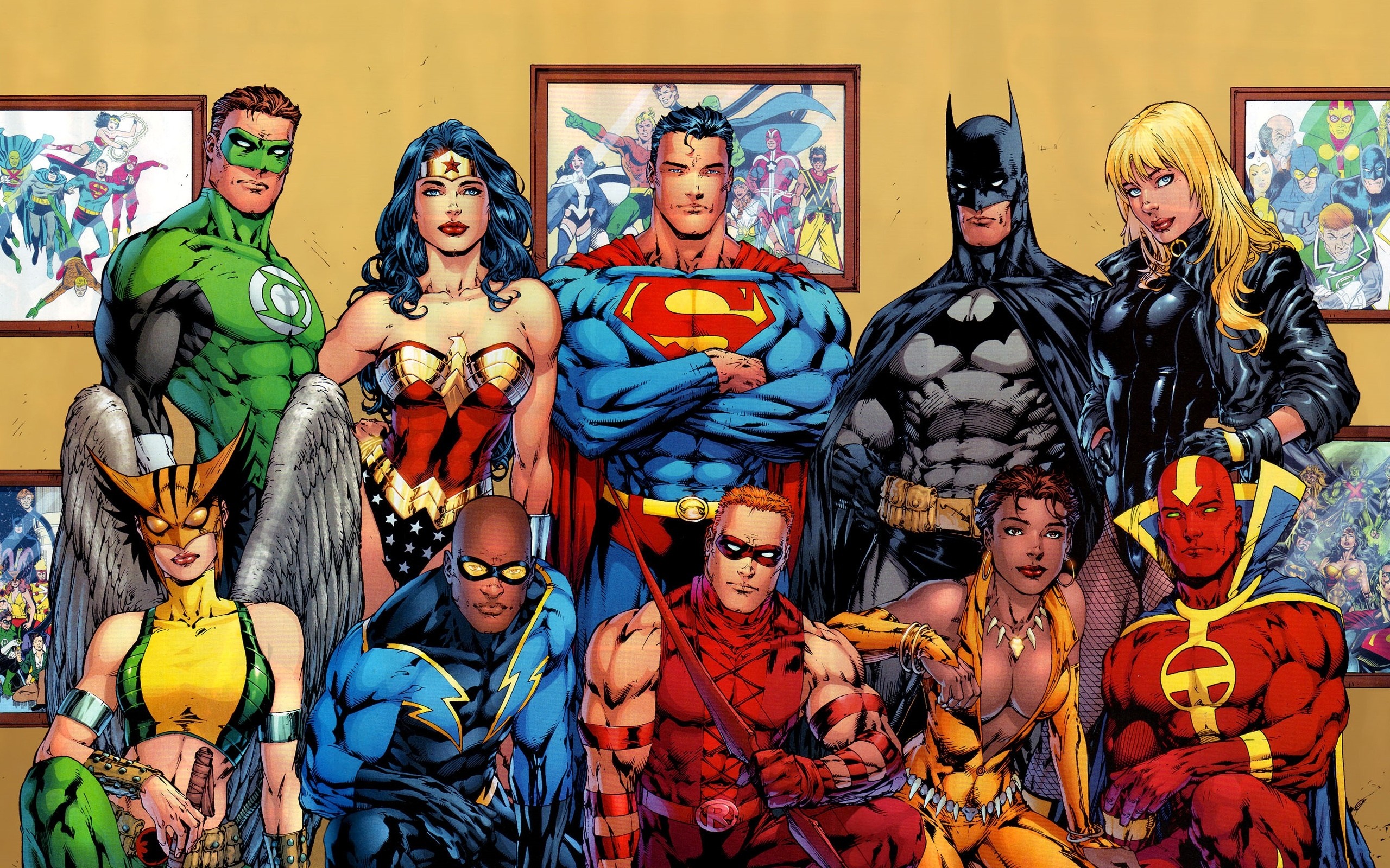 Green Lantern, Batman, DC Comics, Superman, superheroes, Black Canary, Justice League, Red Tornado, Hawkgirl, Black Lightning, Red Arrow, Wonder Woman, Vixen (comics) - desktop wallpaper