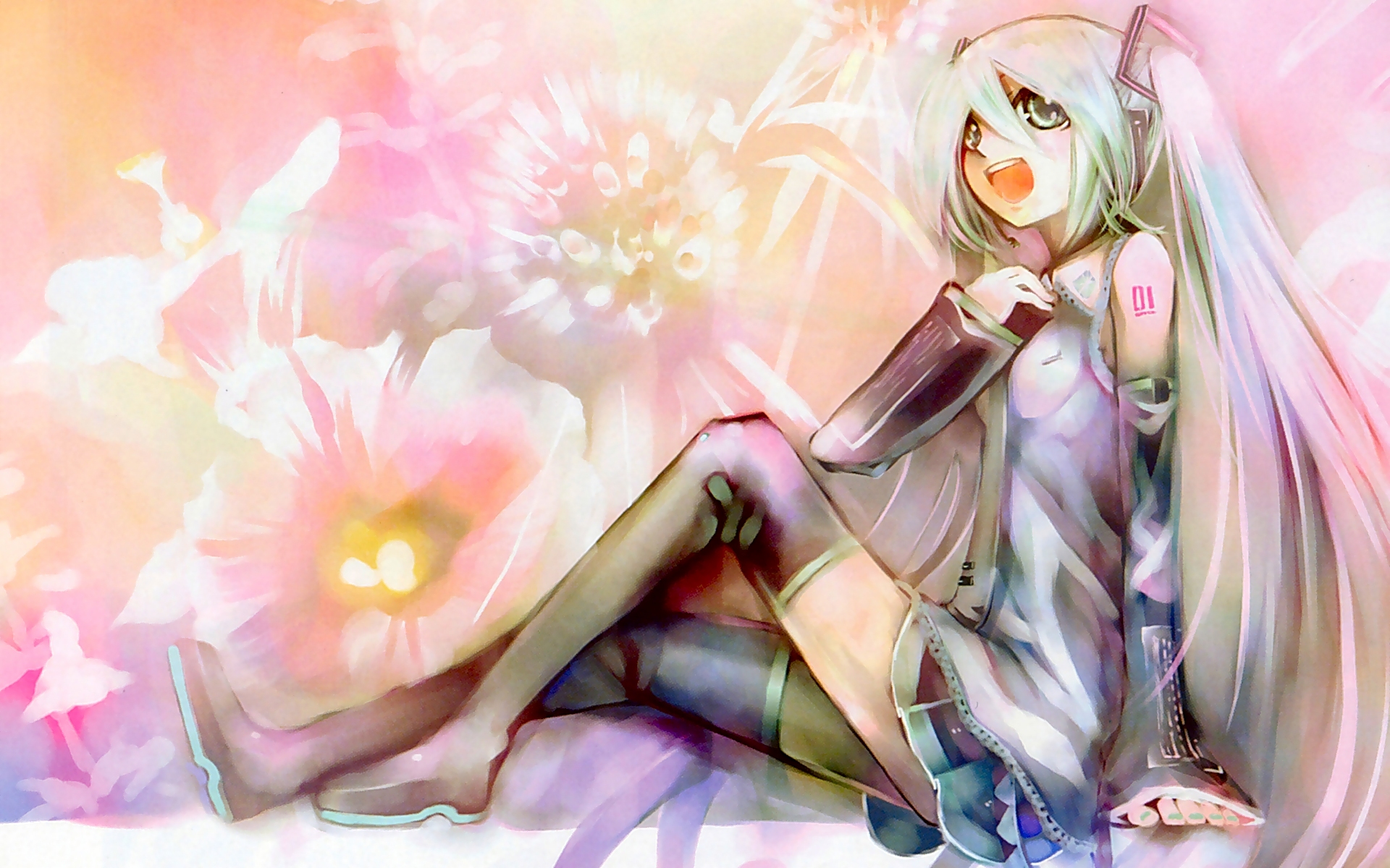 Vocaloid, Hatsune Miku, detached sleeves, bare shoulders - desktop wallpaper