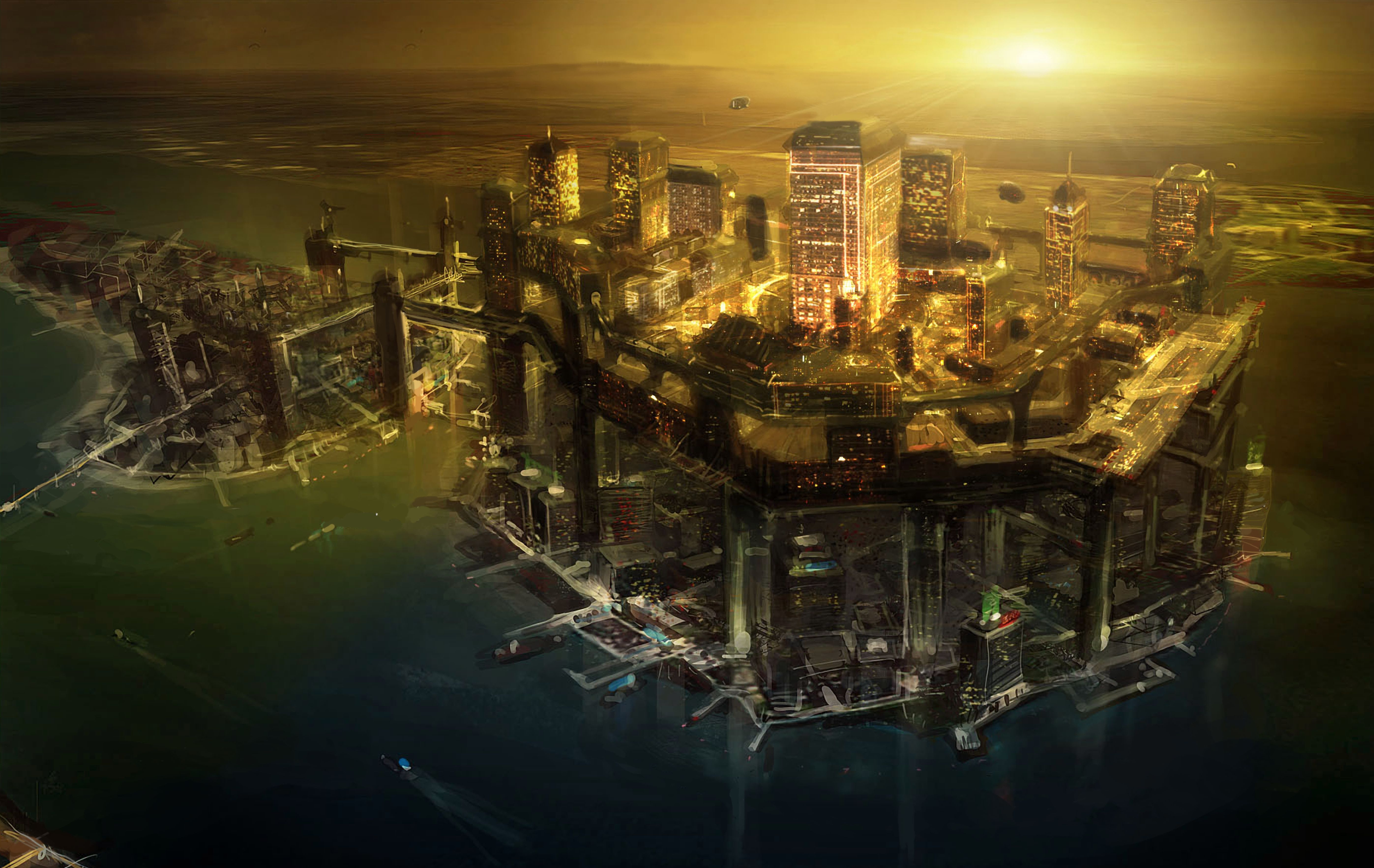 video games, cityscapes, futuristic, architecture, buildings, artwork, Deus Ex: Human Revolution - desktop wallpaper