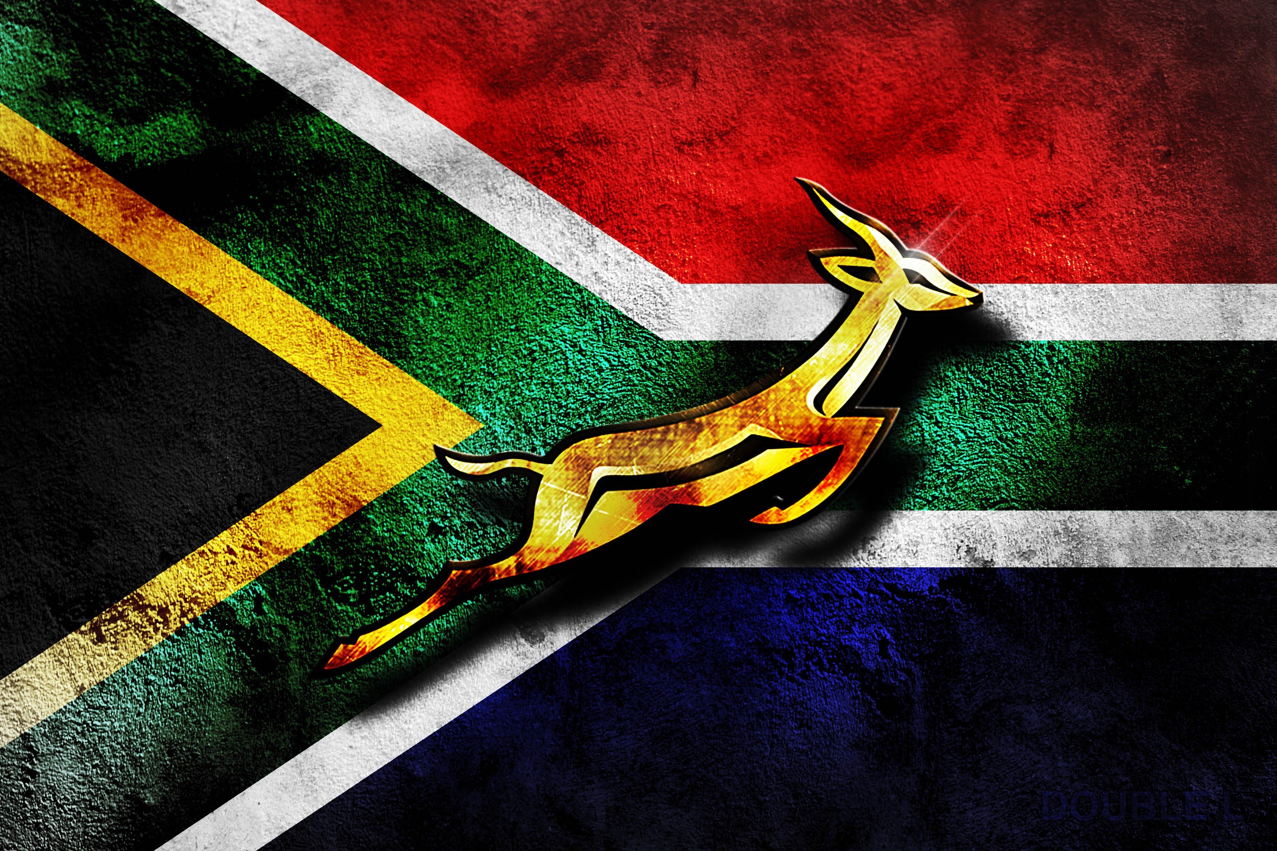 flags, South Africa, rugby, antelope, springbok - desktop wallpaper