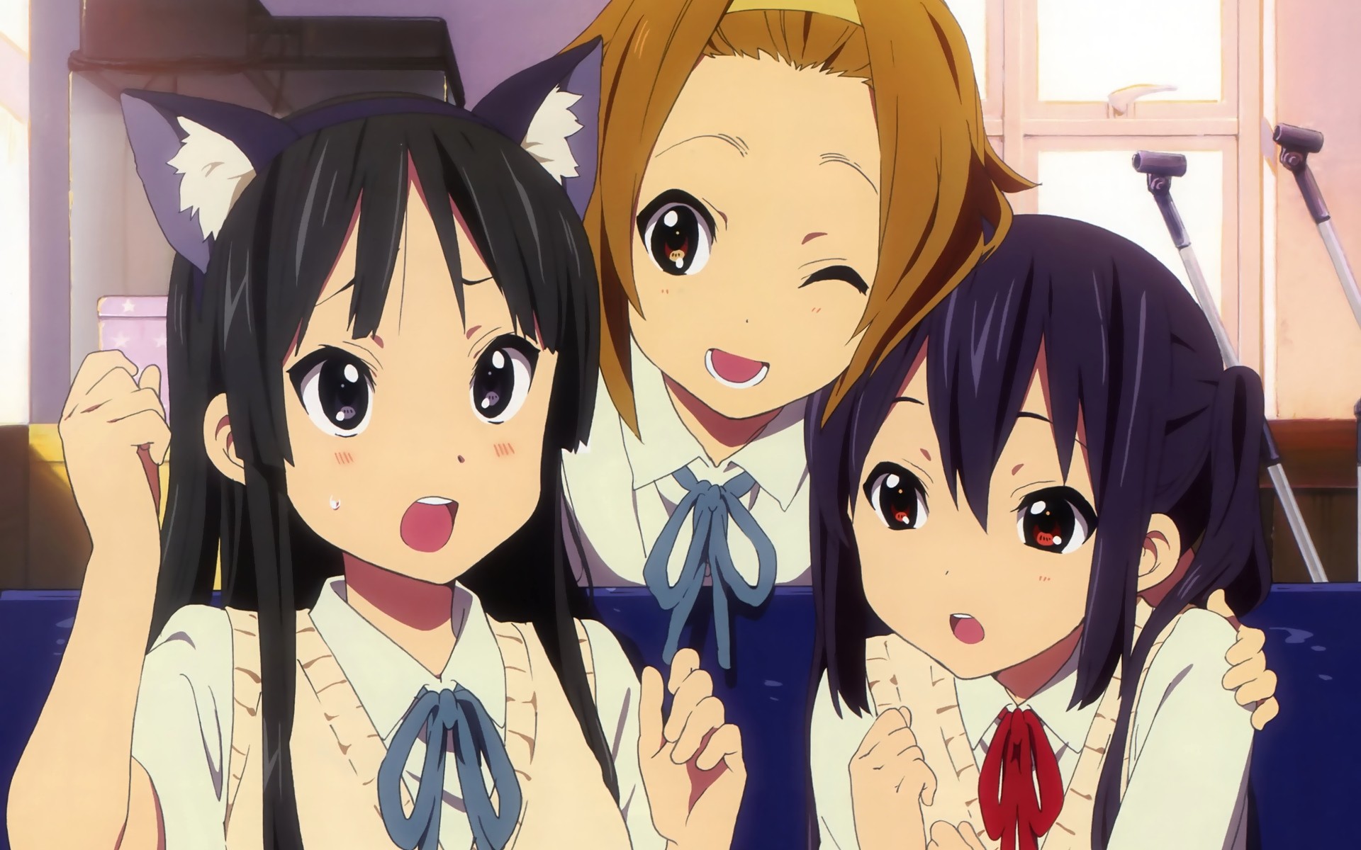 K-ON!, nekomimi, Akiyama Mio, Tainaka Ritsu, Nakano Azusa, anime, anime girls - desktop wallpaper