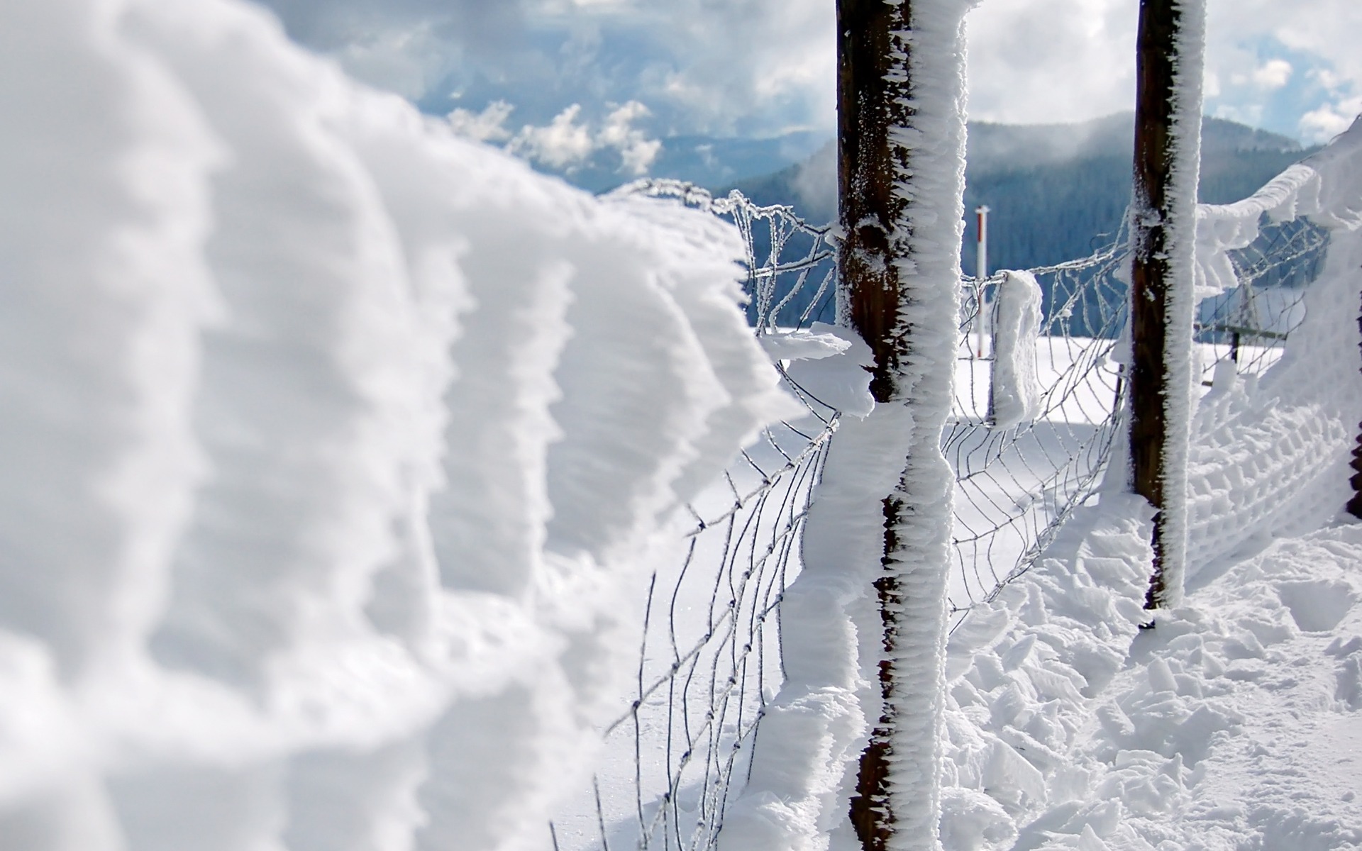 snow, fences, chain link fence - desktop wallpaper